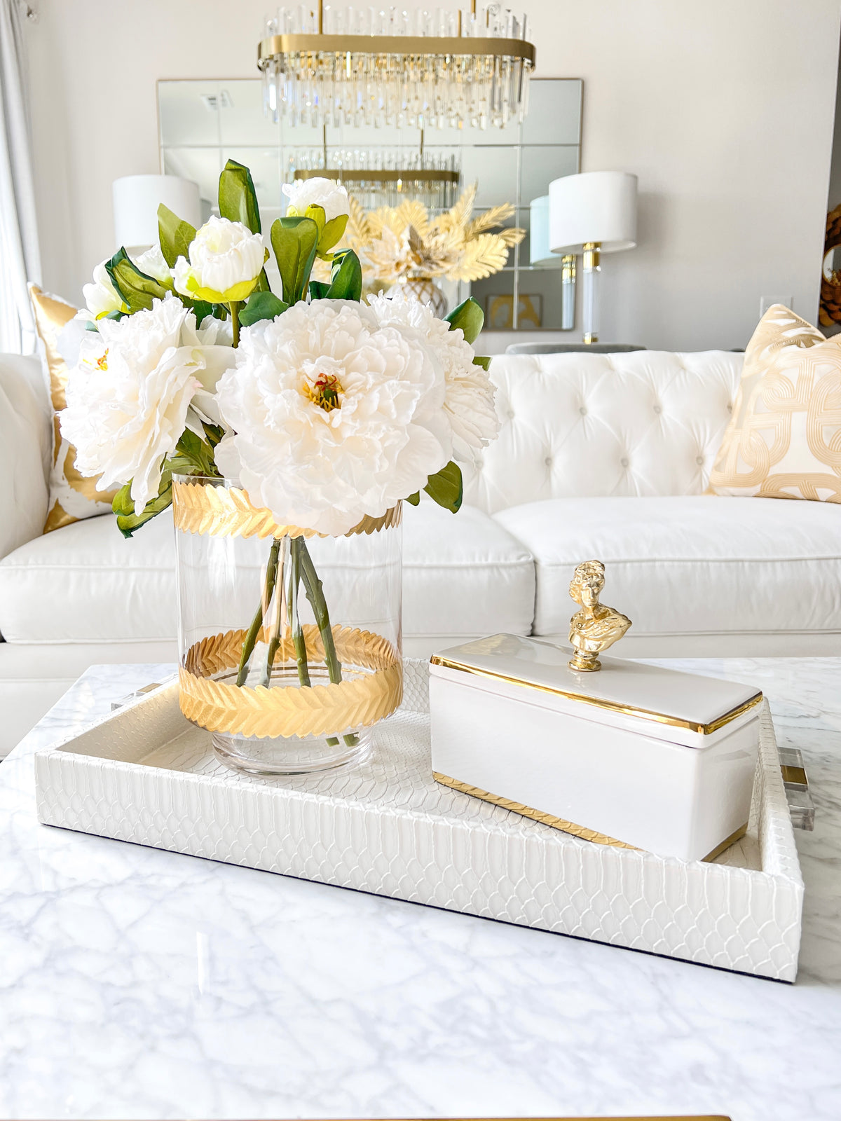 White and Gold Ceramic Decorative Jewelry Box | HTS DECOR