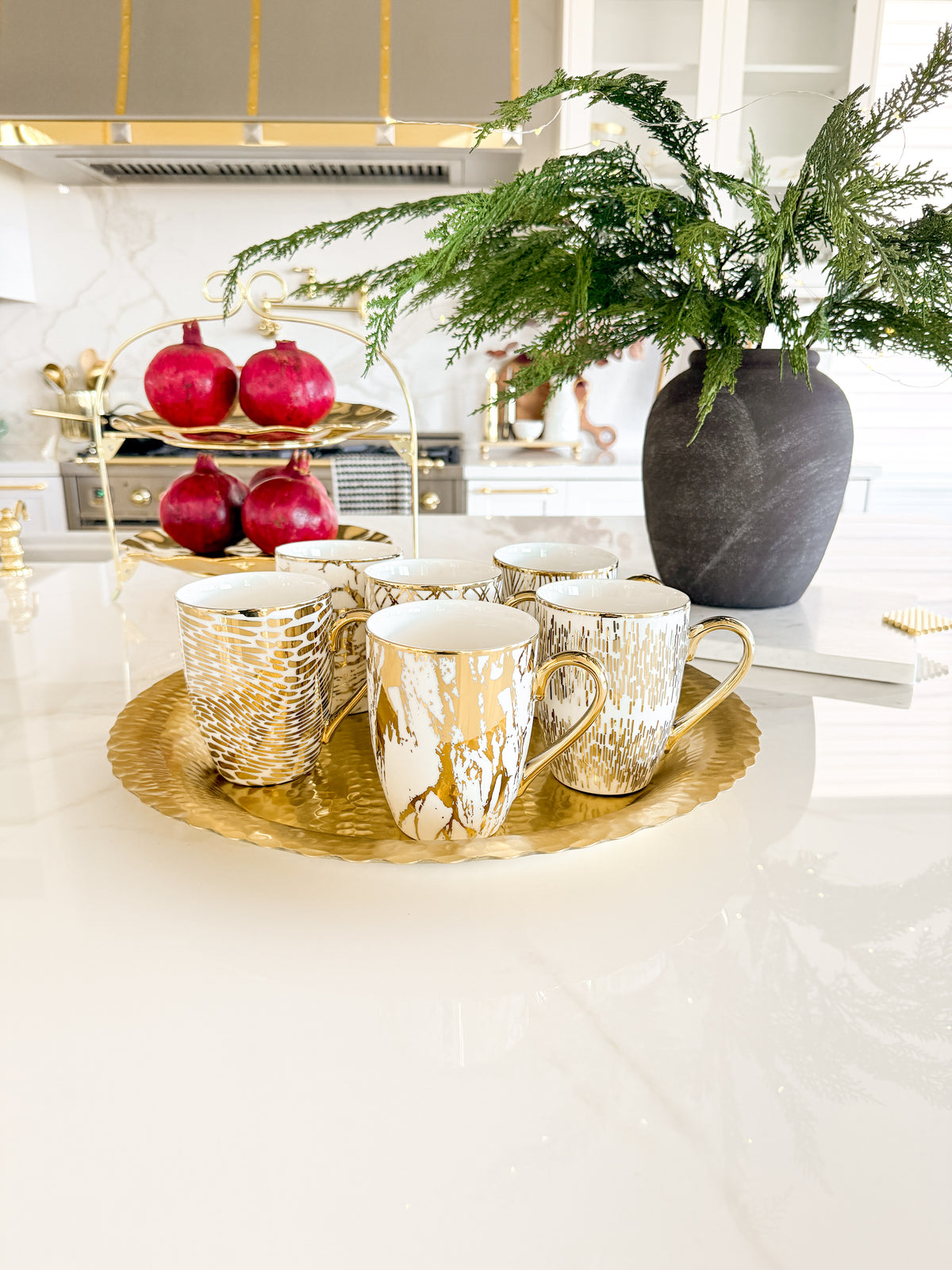 Gold Pattern Ceramic Coffee Mug (Set of 6) | HTS DECOR