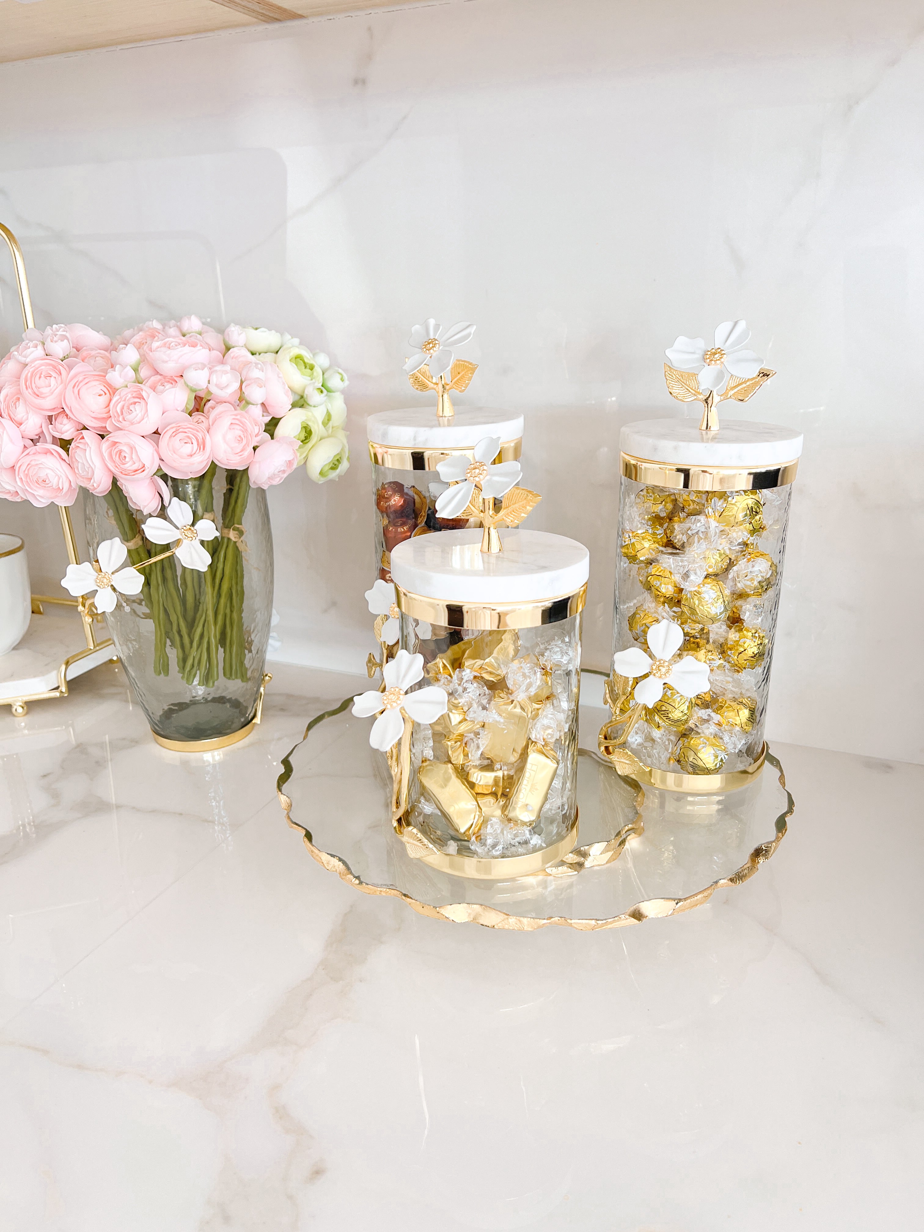 White Jasmine Flower Gold Canister