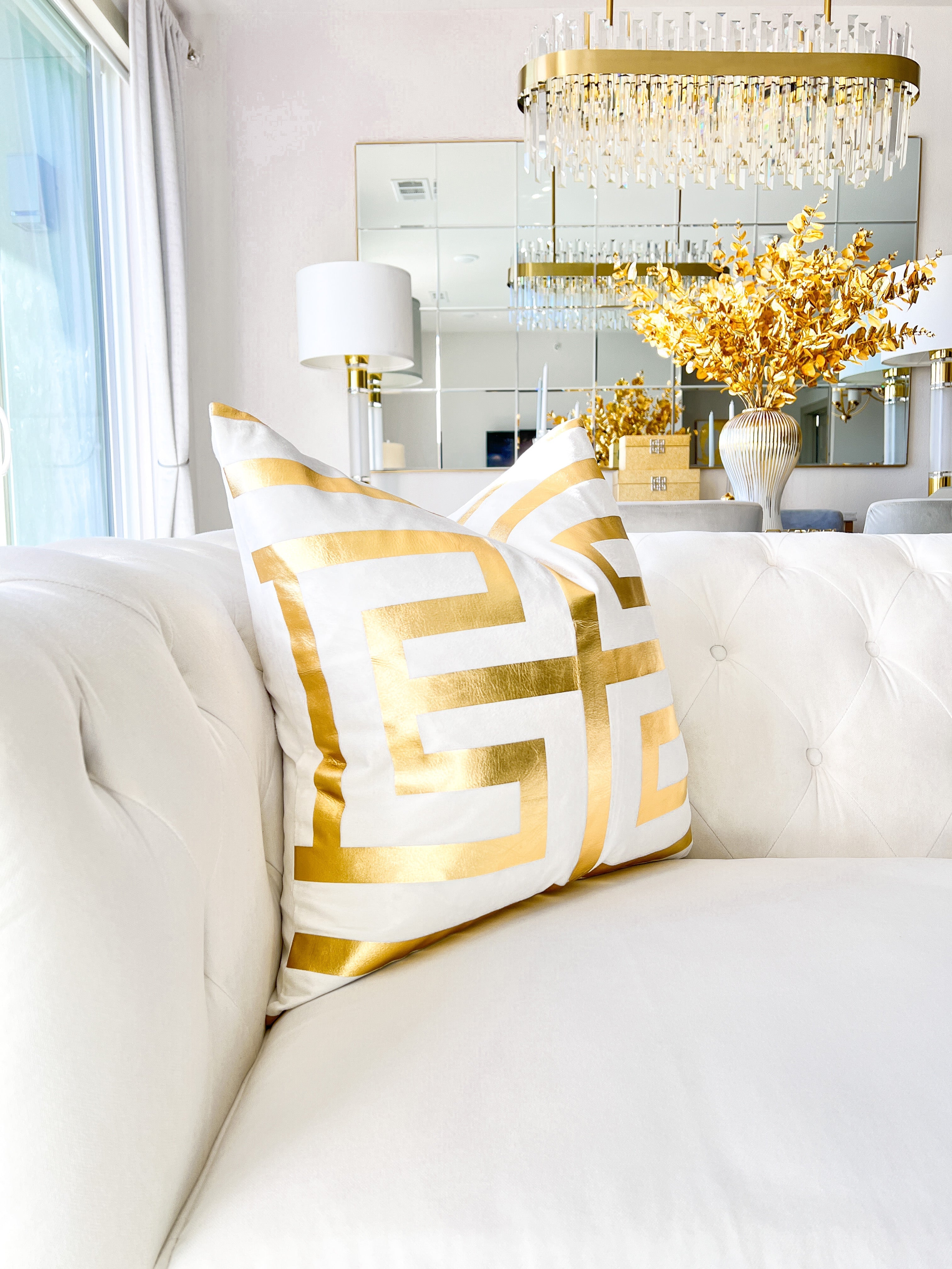 White and Gold Foil Greek Letter Pillow Cover - HTS HOME DECOR