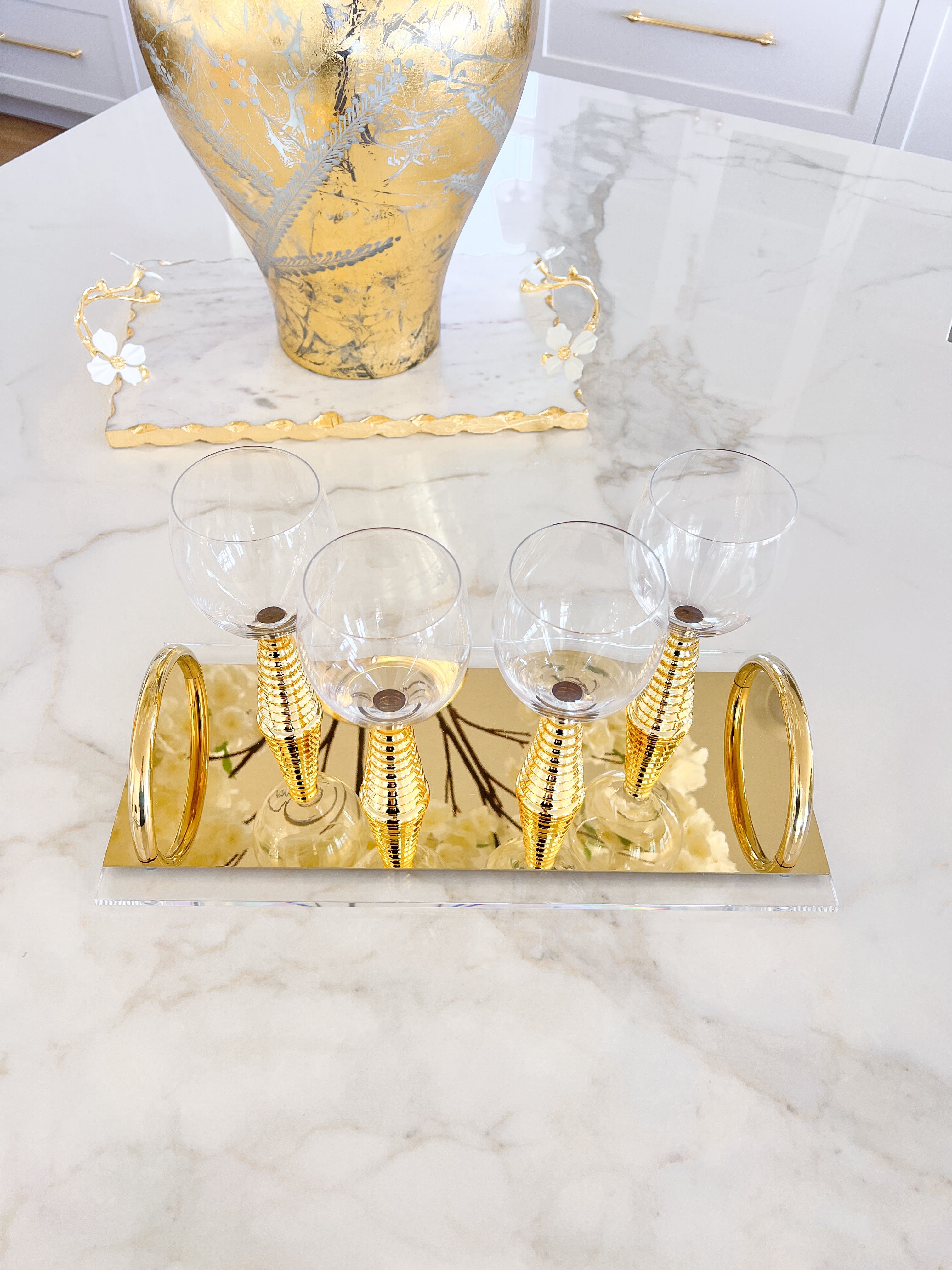 Acrylic Tray with Gold Handles - HTS HOME DECOR