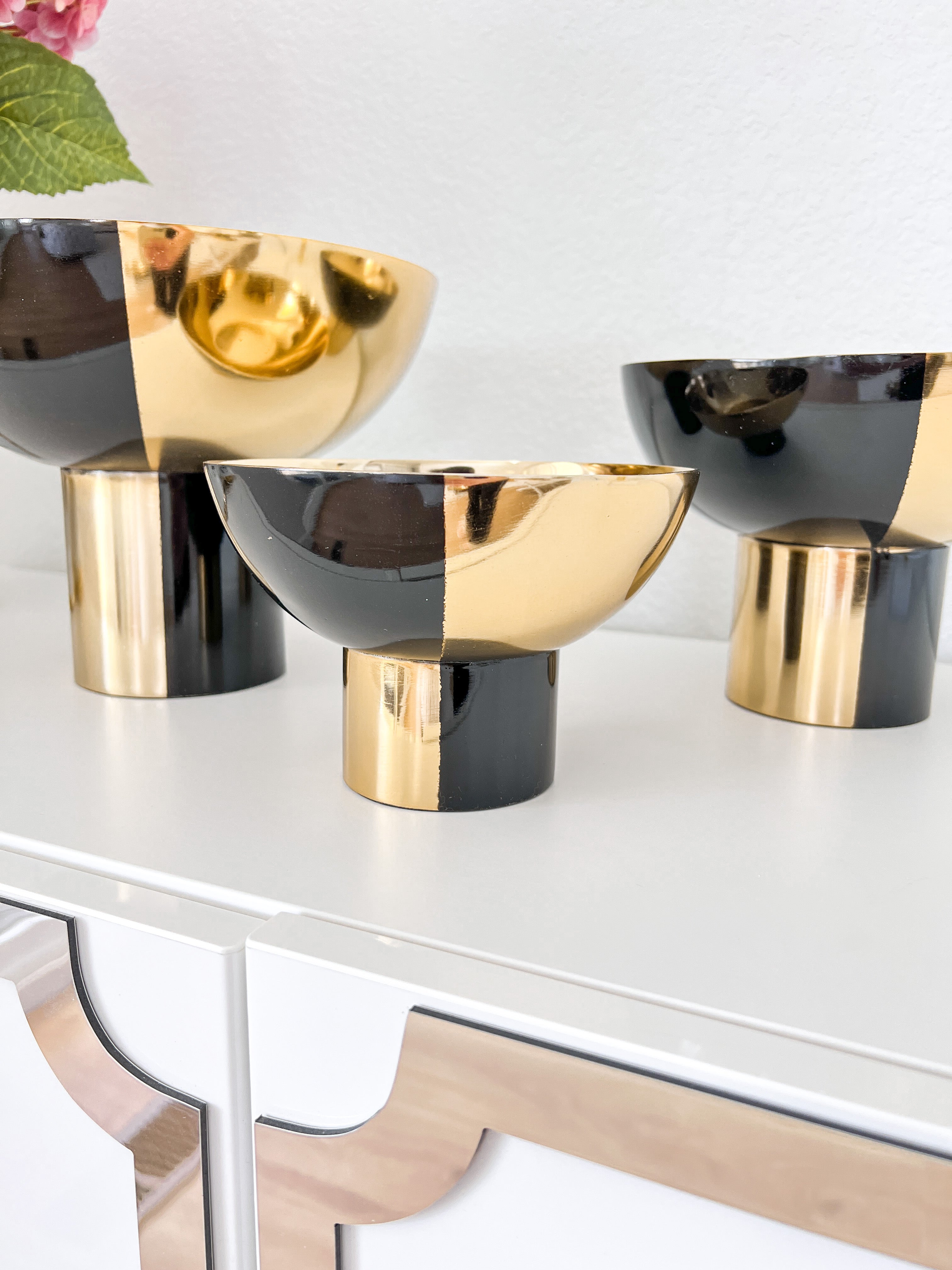 Black and Gold Metal Footed Bowl (Set of 3) - HTS HOME DECOR