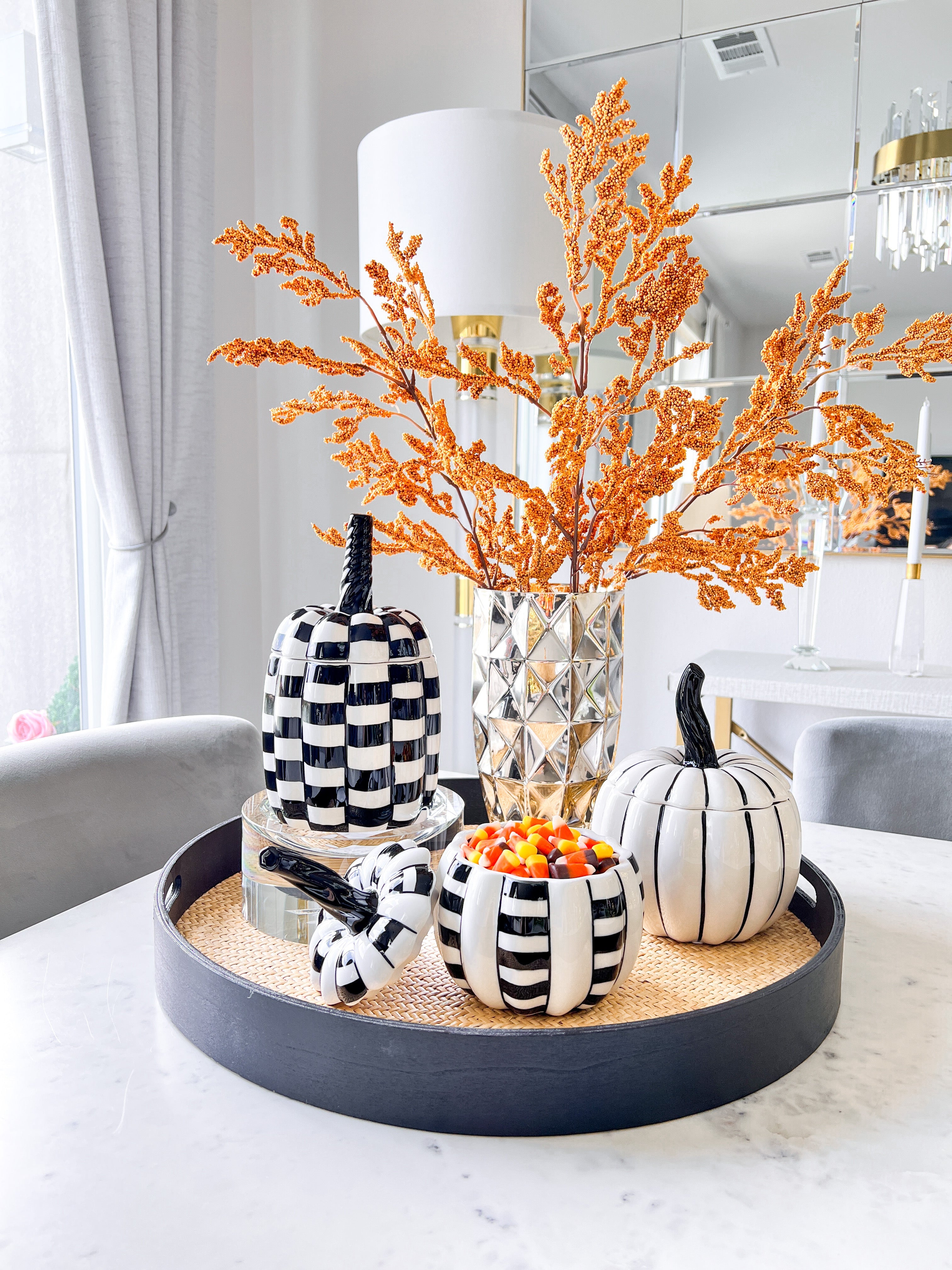 Black and White Ceramic Pumpkins Jars (Set of 3 ) - HTS HOME DECOR