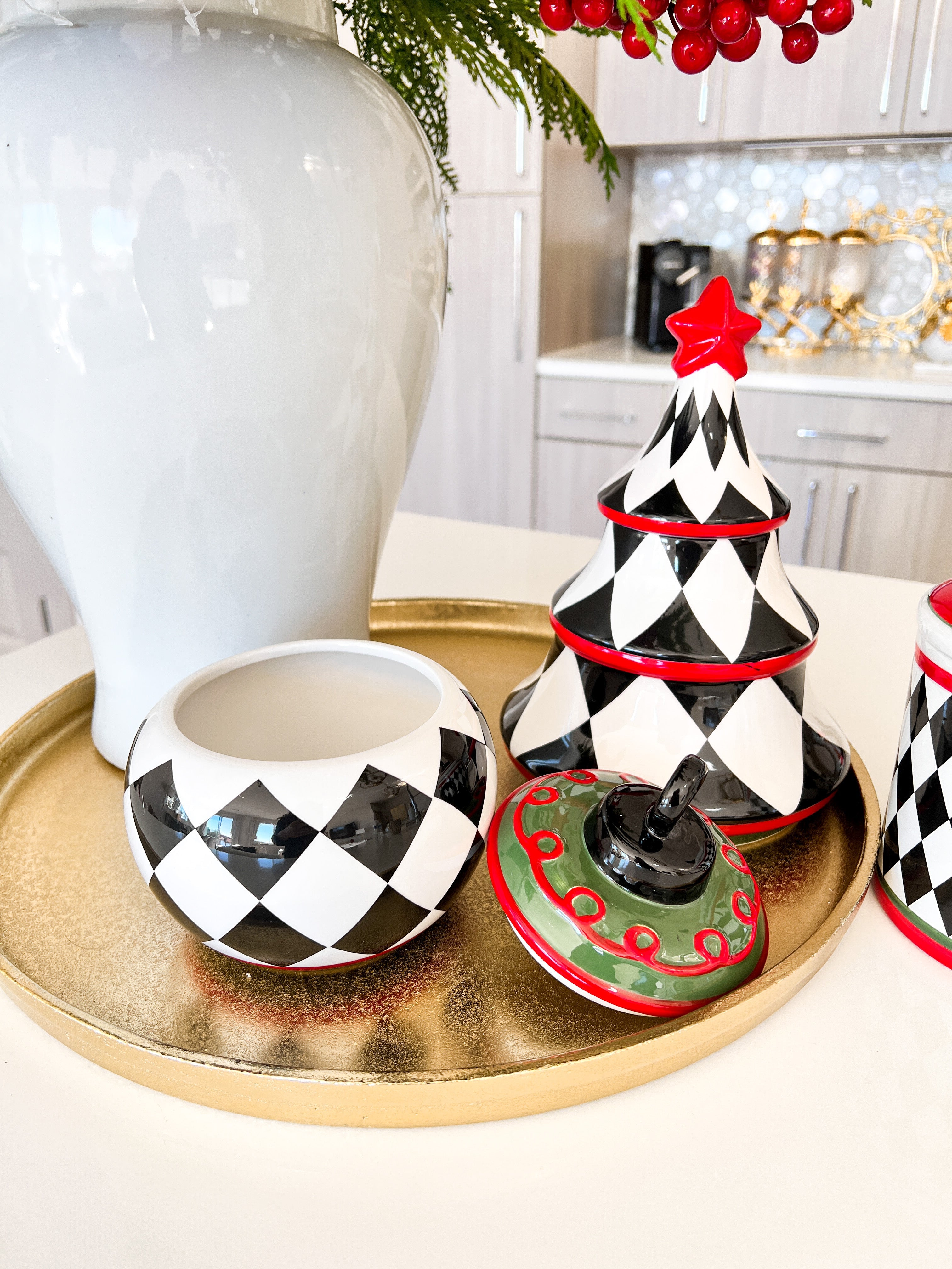Black and White Christmas Checkered Canister - HTS HOME DECOR