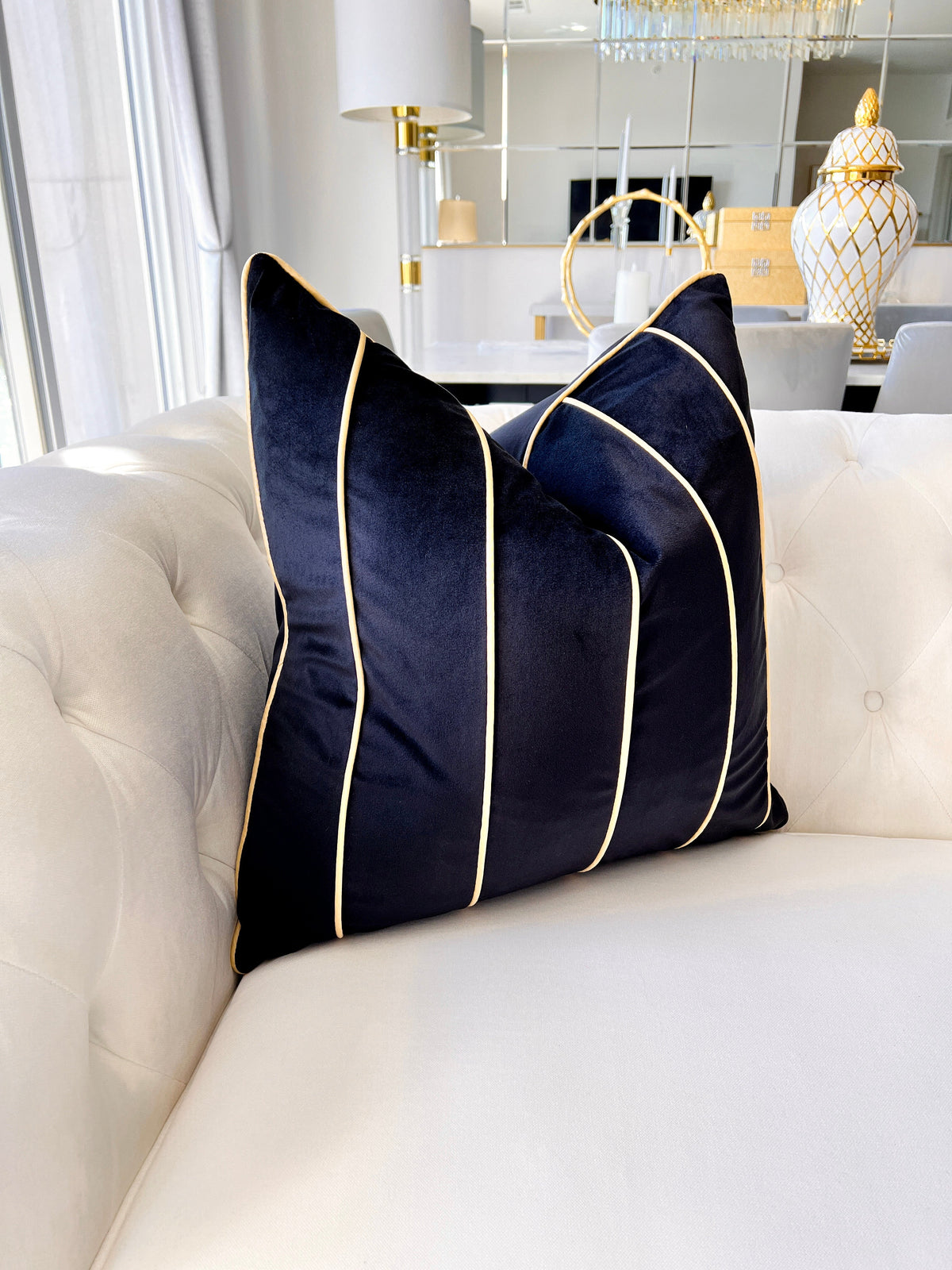 Black with Gold Stripe Velvet Throw Pillow Cover HTS DECOR