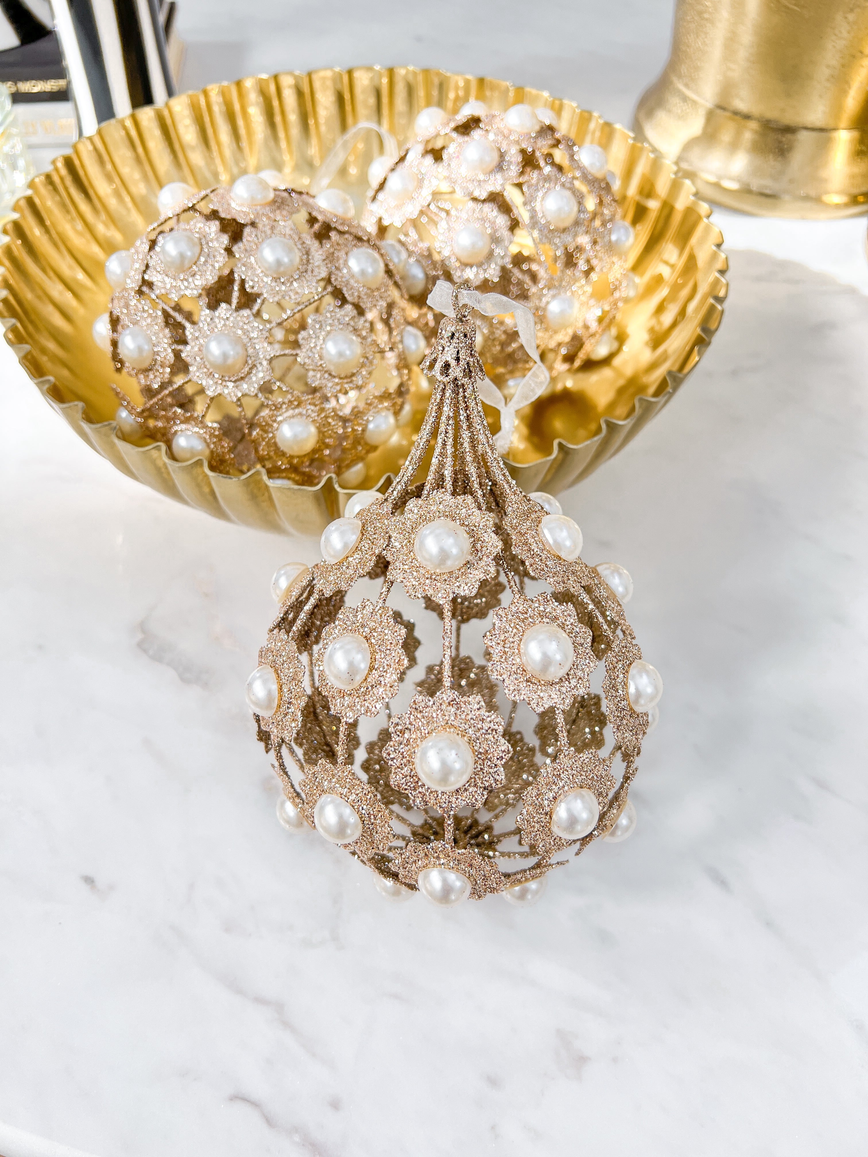 Champagne Glittered Teardrop Ornmanet - HTS HOME DECOR
