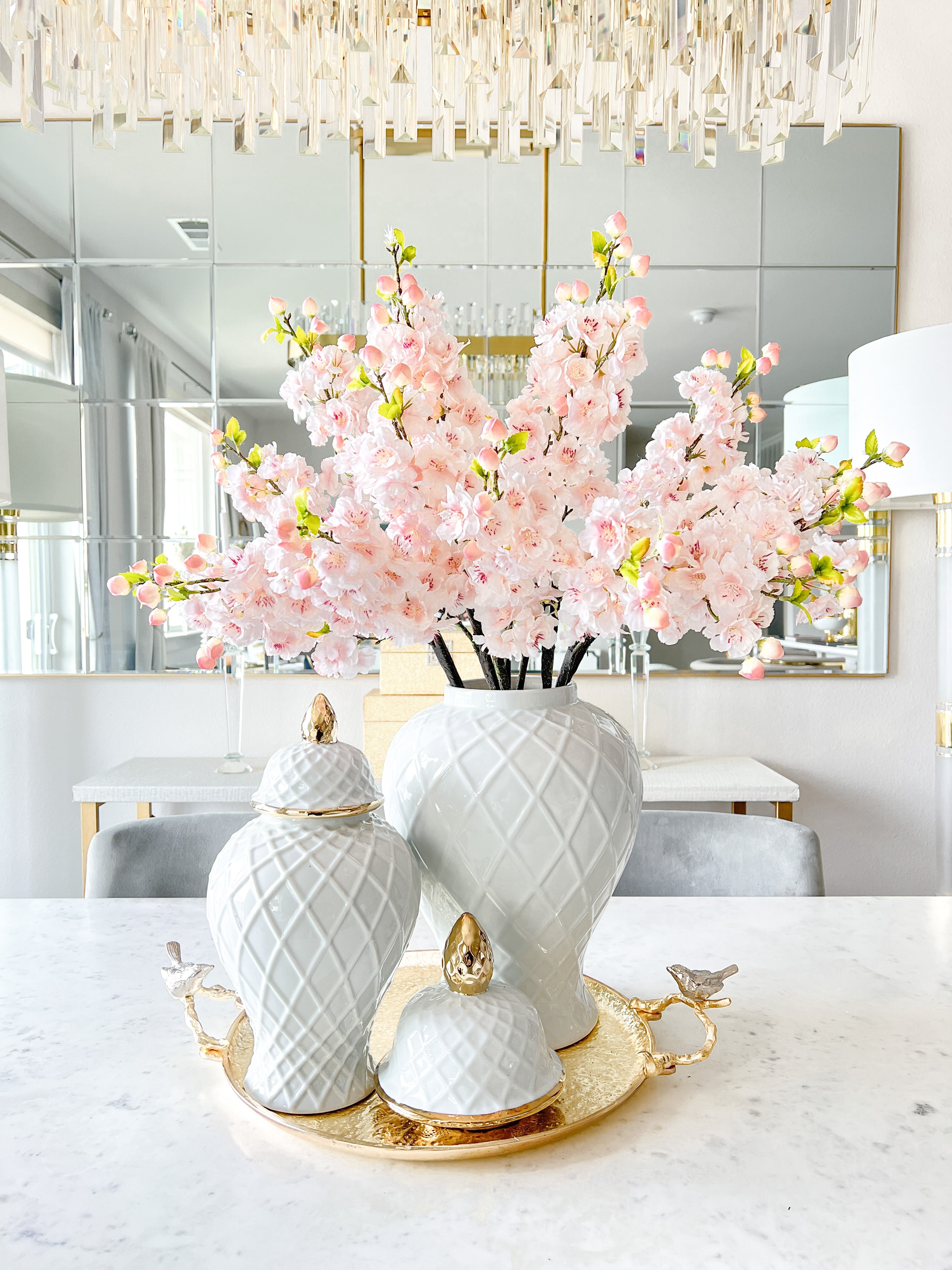 Faux Silk Light Pink Cherry Blossom Stems - HTS HOME DECOR