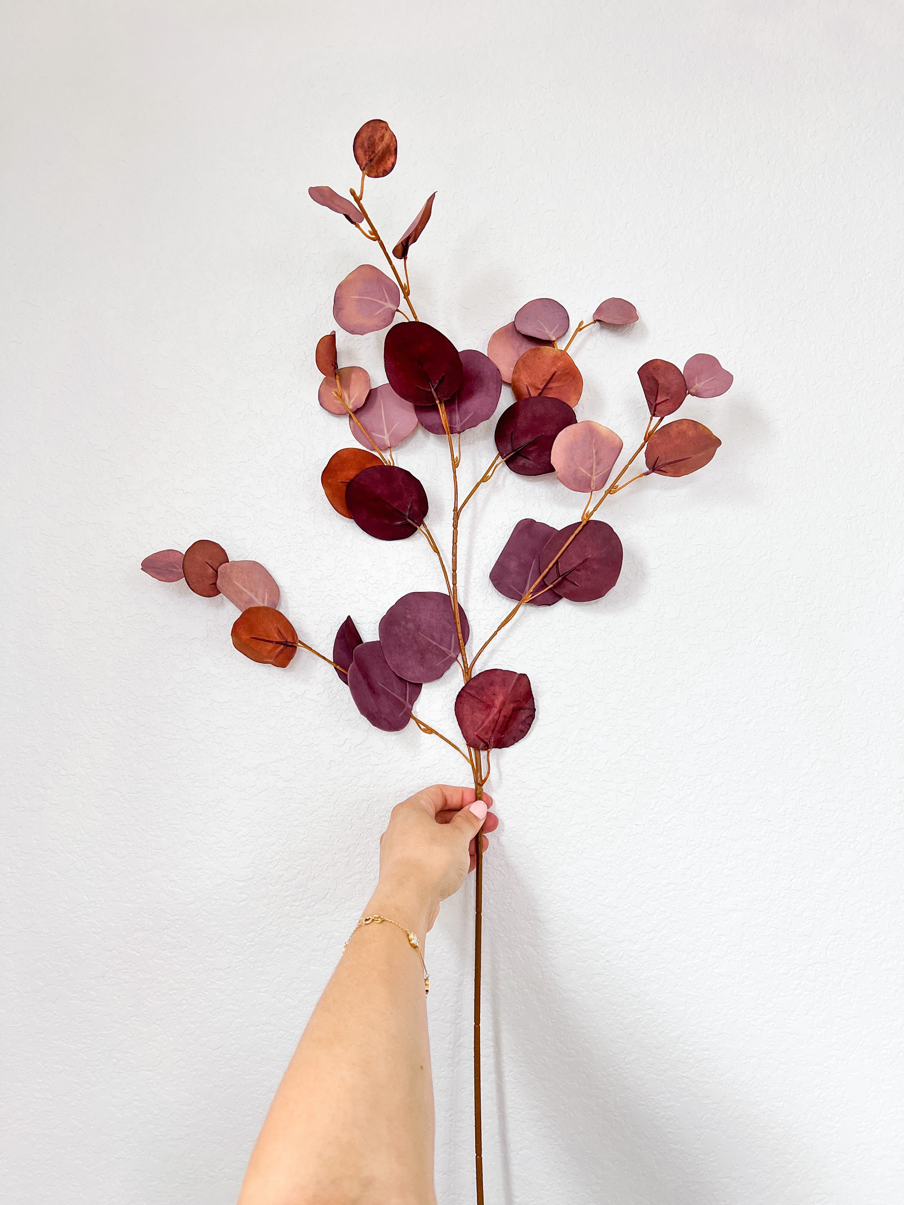 Faux Two Tone Burgundy Eucalyptus Stems( Pack of 3 Stems) - HTS HOME DECOR