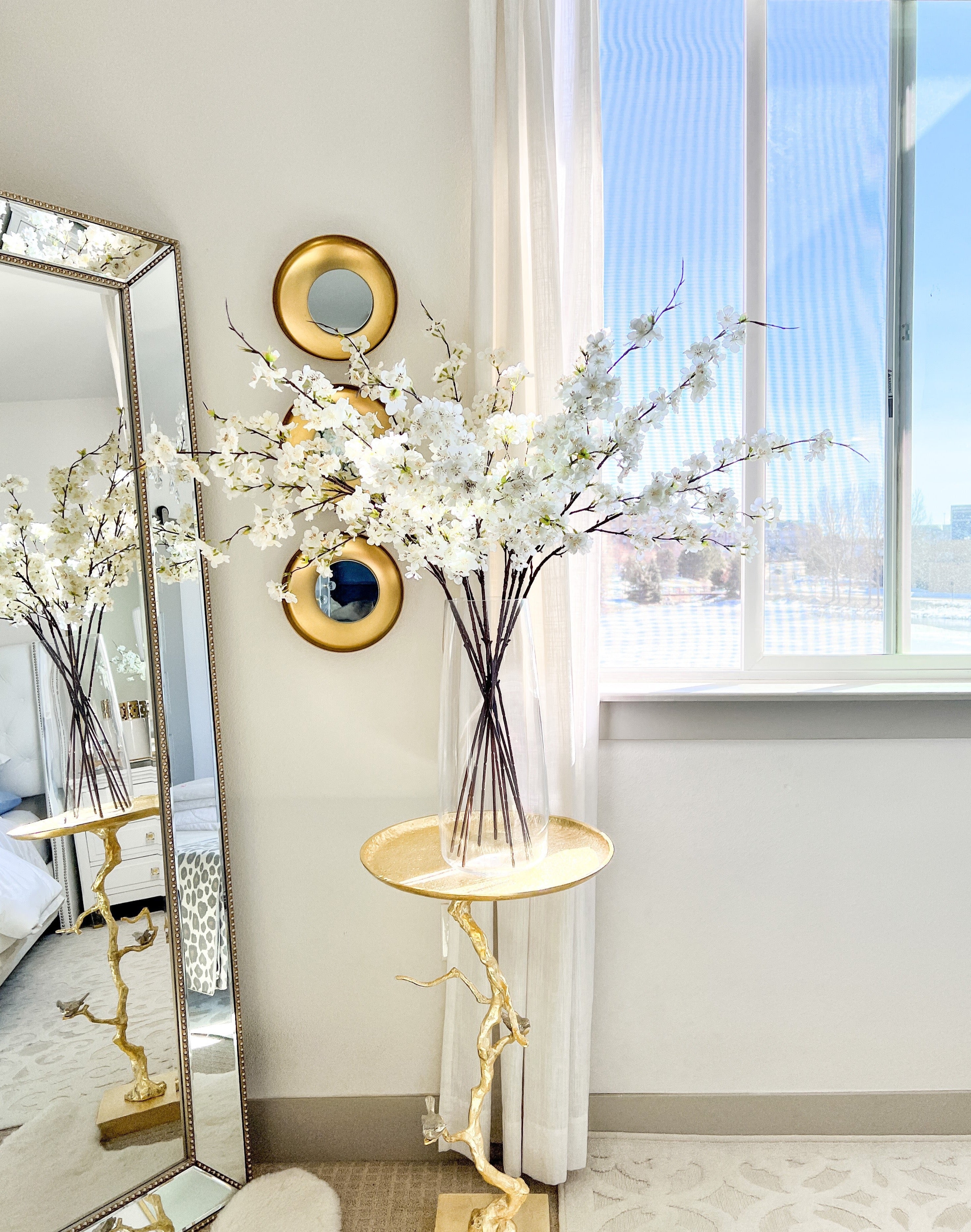 Faux White Cherry Blossom Plum Stem - HTS HOME DECOR