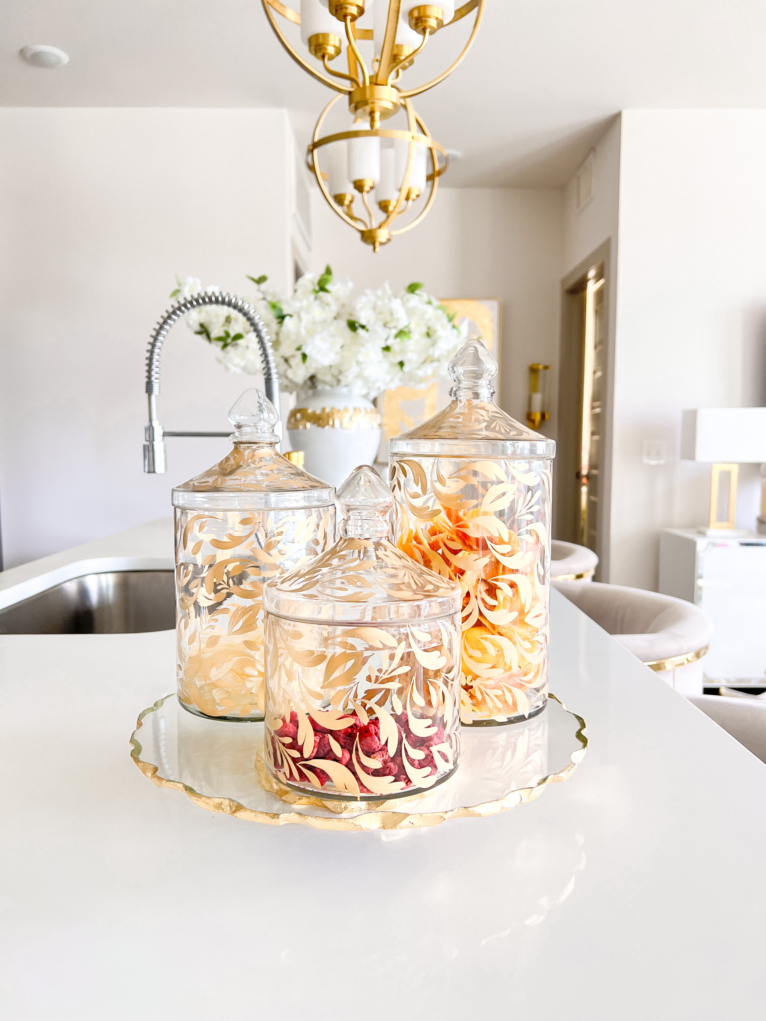 Glass Gold Leaf Pattern Canister (Set of 3) - HTS HOME DECOR