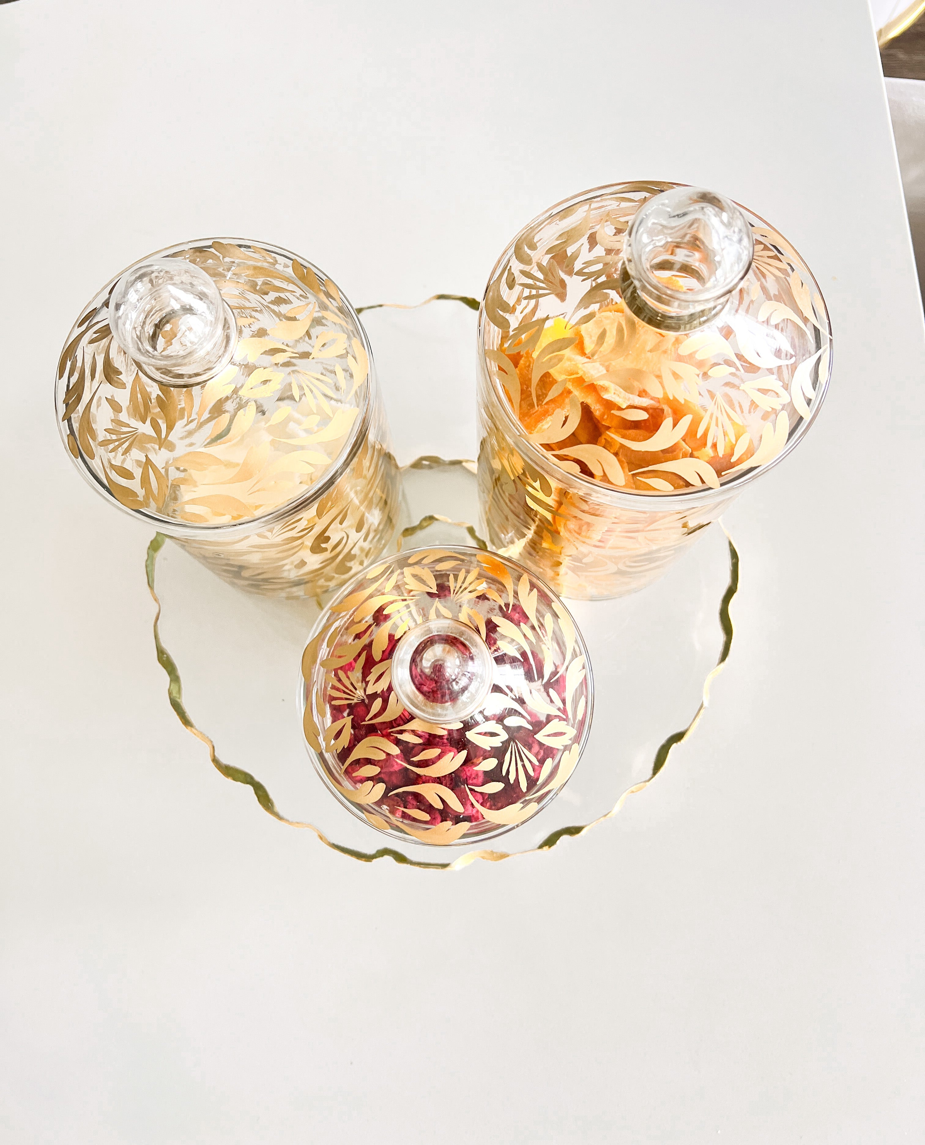 Glass Gold Leaf Pattern Canister (Set of 3) - HTS HOME DECOR