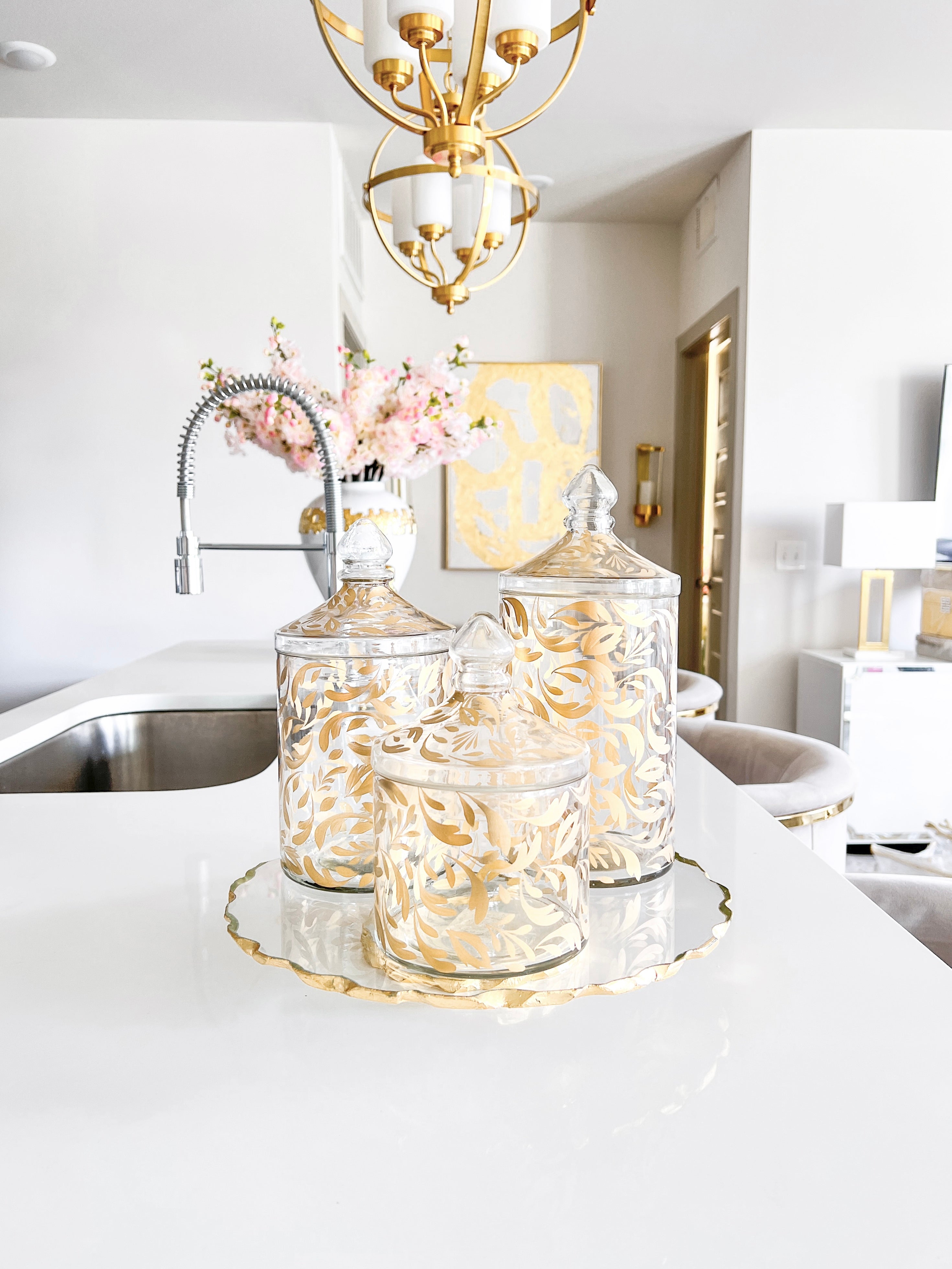 Glass Gold Leaf Pattern Canister (Set of 3) - HTS HOME DECOR