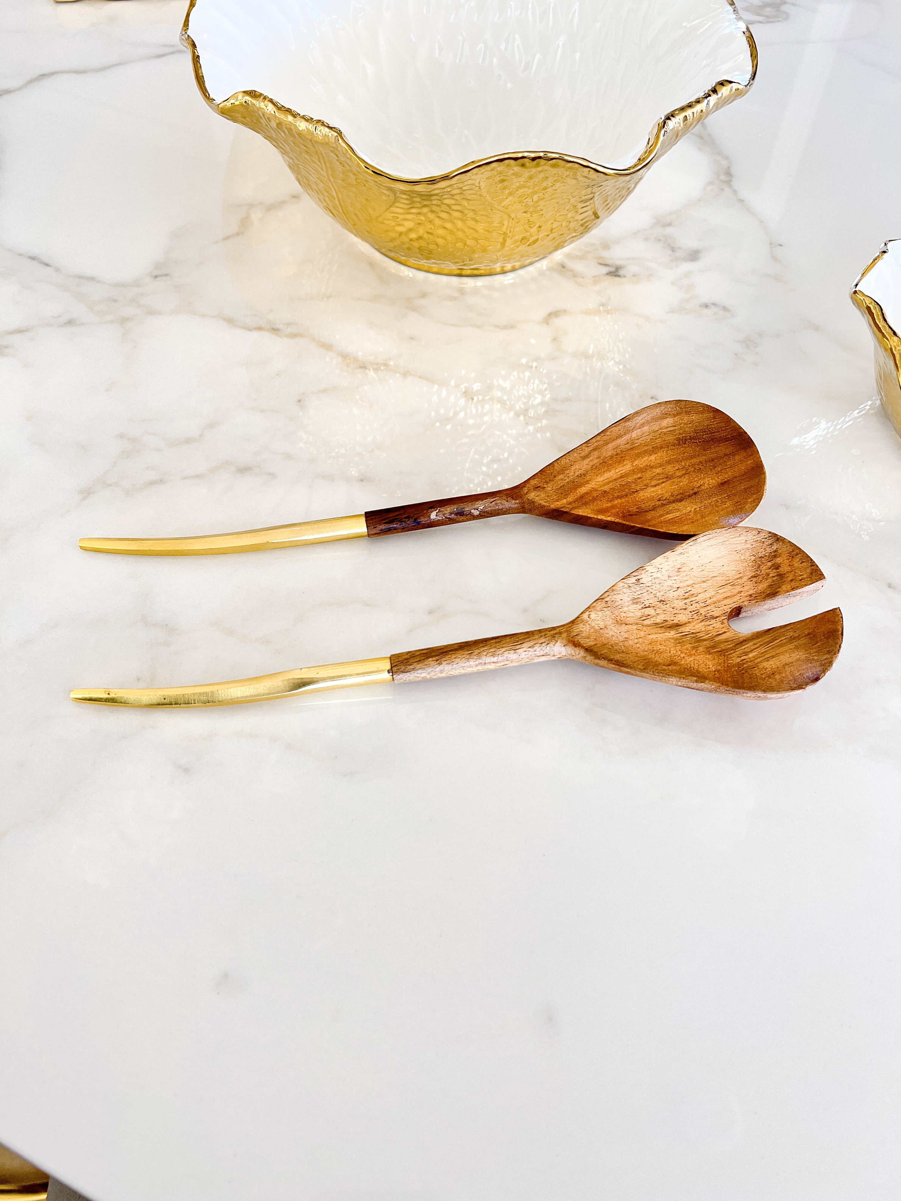 Gold and Wood Salad Server Set - HTS HOME DECOR