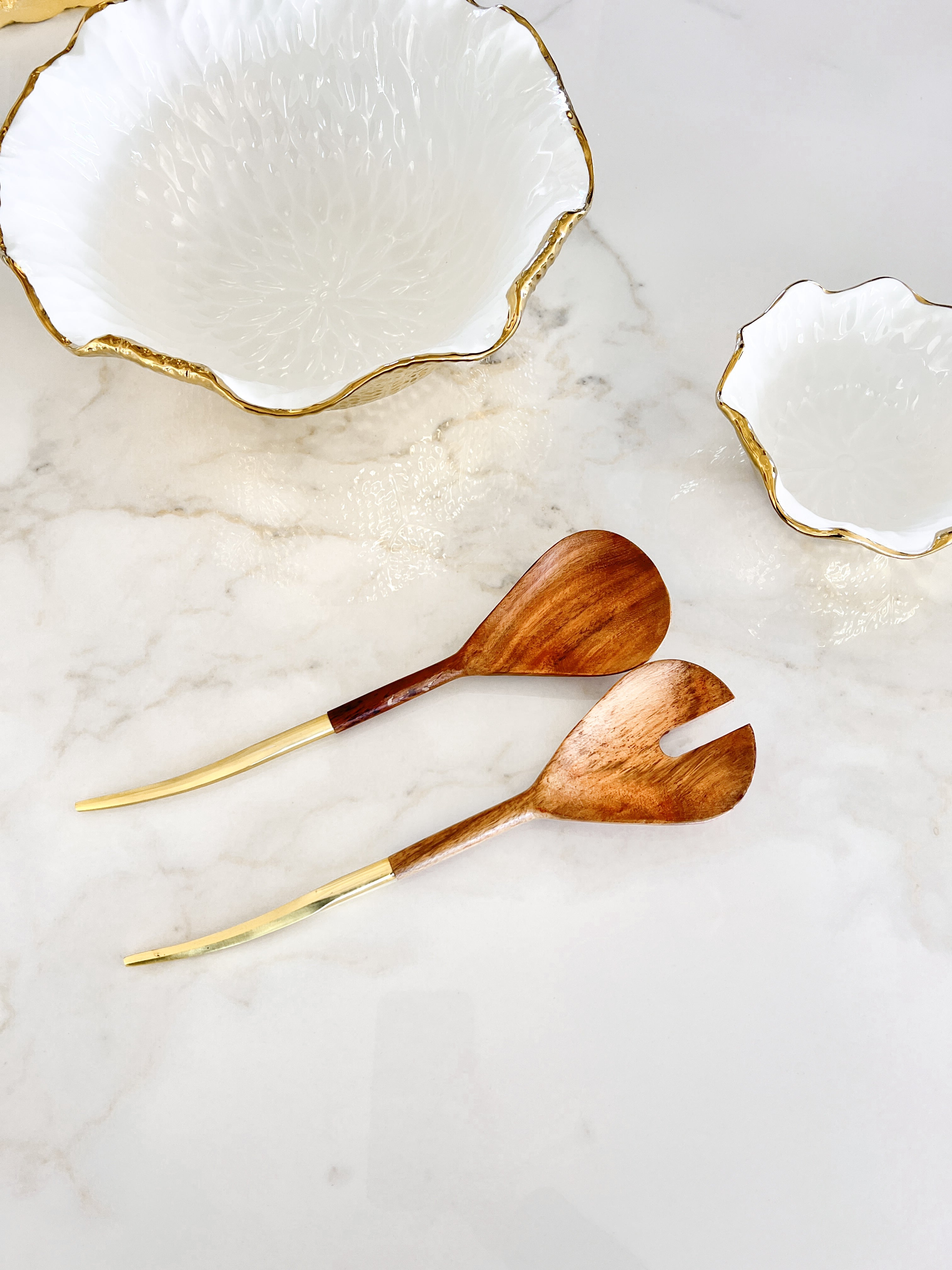 Gold and Wood Salad Server Set - HTS HOME DECOR