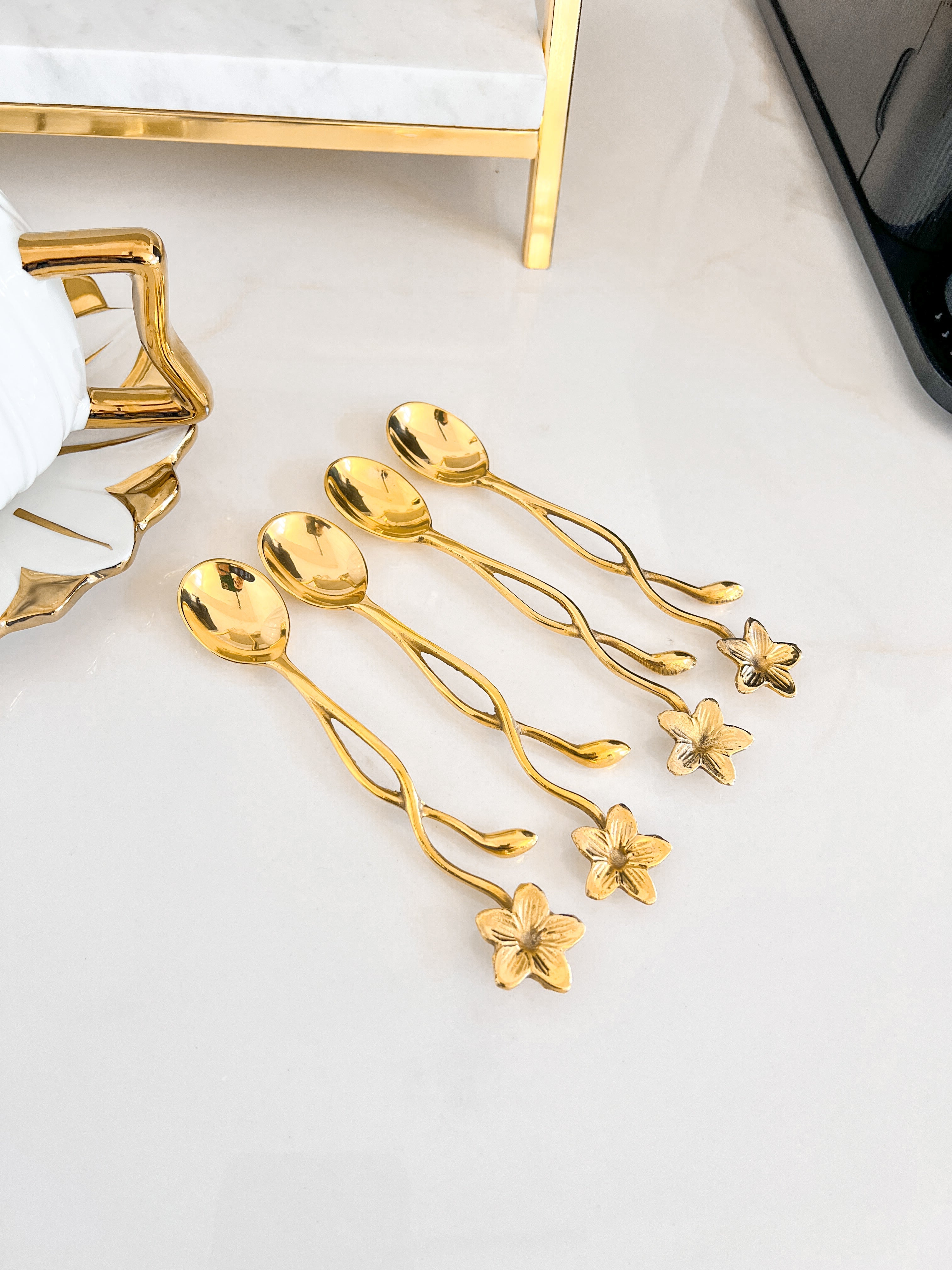 Gold Branched Flower Tea Spoon (Set of 4) - HTS HOME DECOR