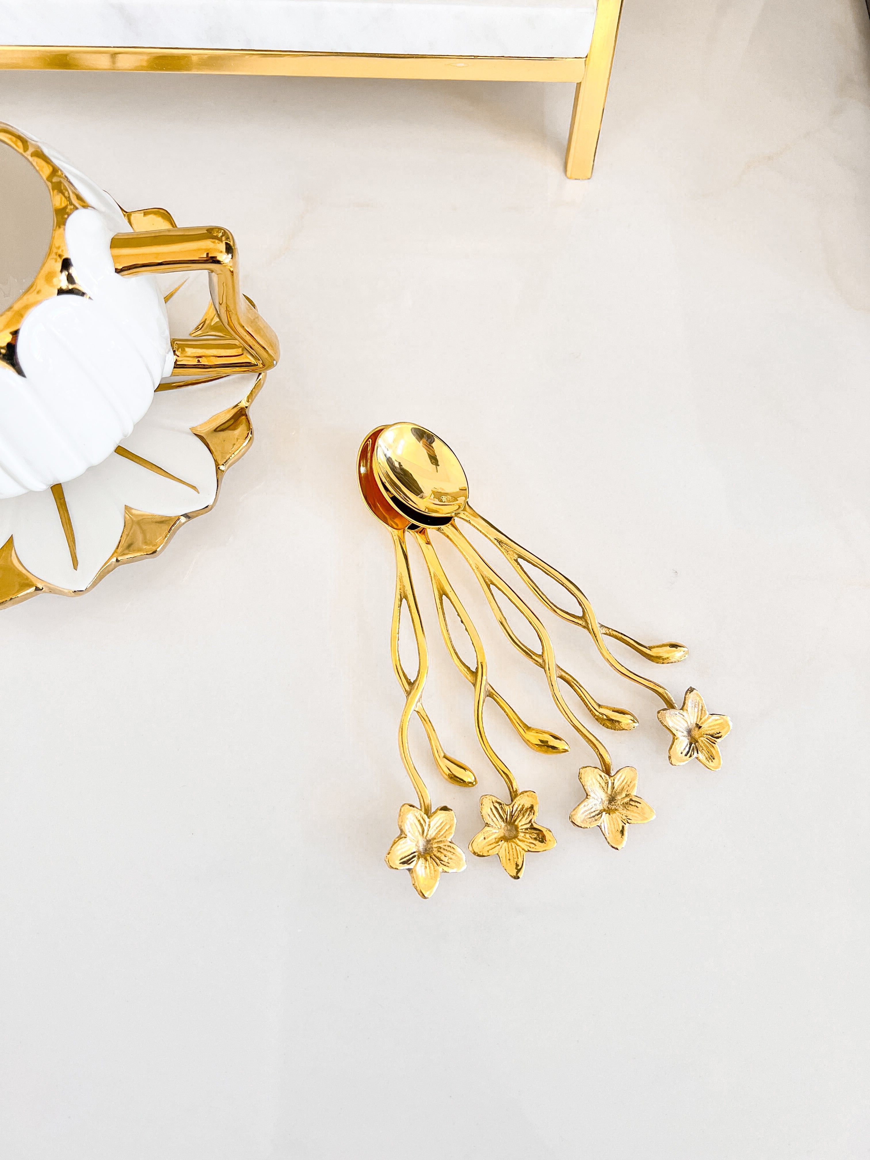 Gold Branched Flower Tea Spoon (Set of 4) - HTS HOME DECOR