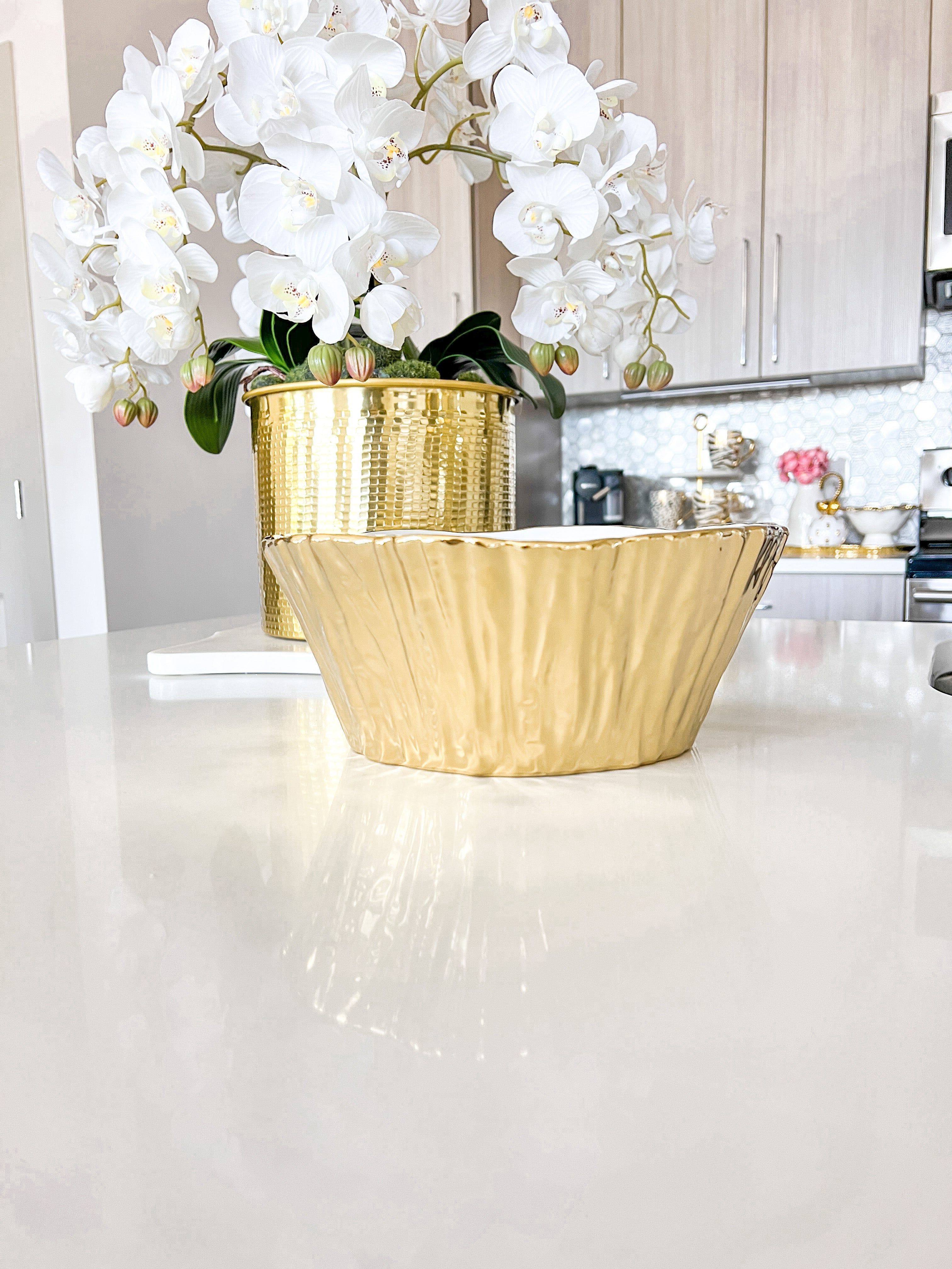 Gold Ceramic Salad Bowl - HTS HOME DECOR