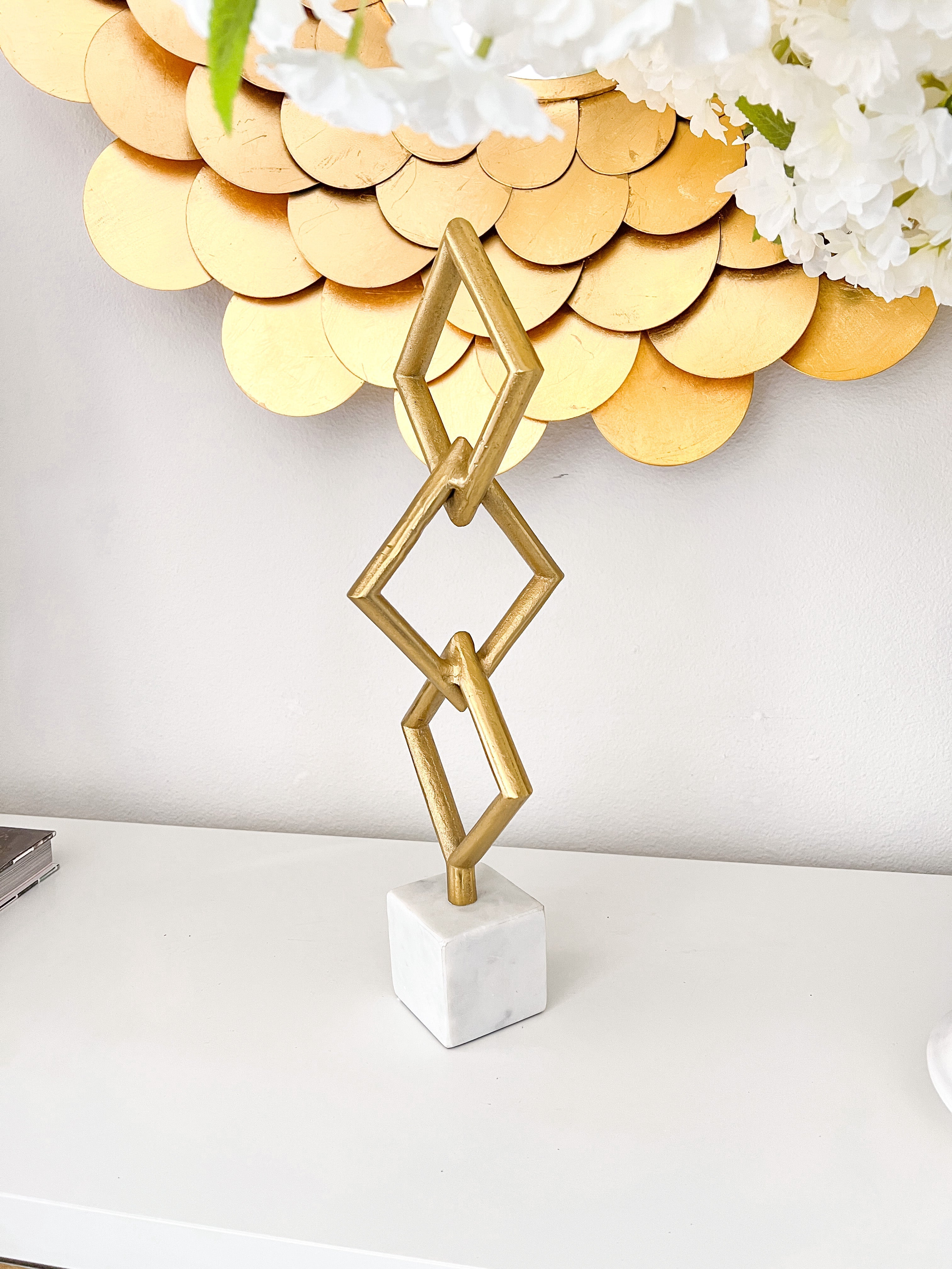 Gold Chain Sculpture with Marble Stand - HTS HOME DECOR