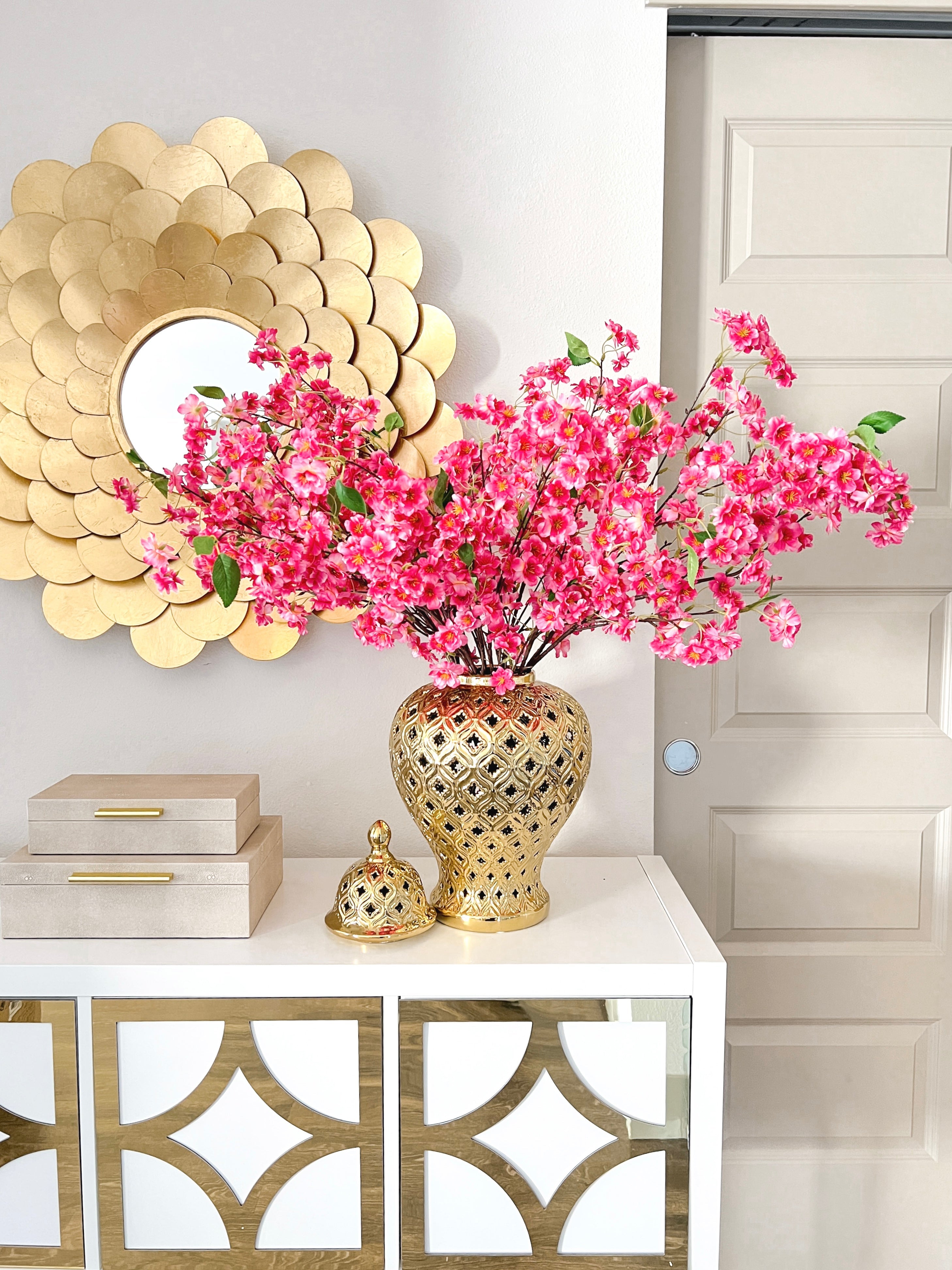 Gold Clover Pierced Ginger Jar - HTS HOME DECOR