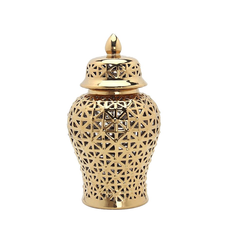 Gold Cross Pierced Ginger Jar ( Two Sizes) - HTS HOME DECOR