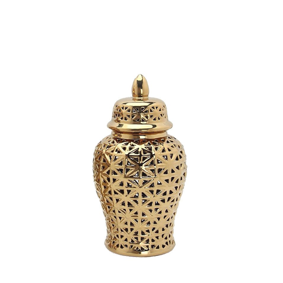 Gold Cross Pierced Ginger Jar ( Two Sizes) - HTS HOME DECOR