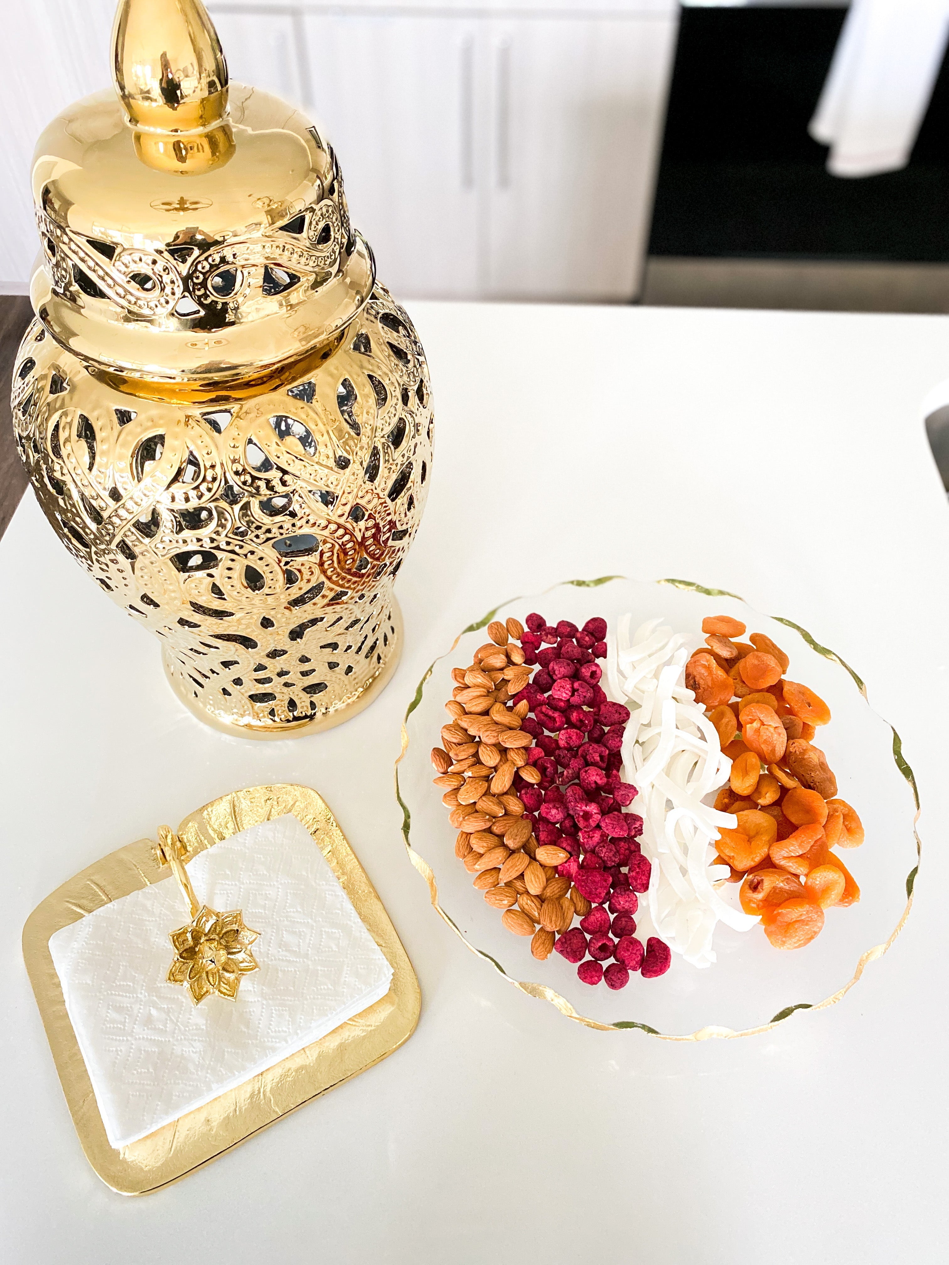Gold Edge Glass Lazy Susan - HTS HOME DECOR