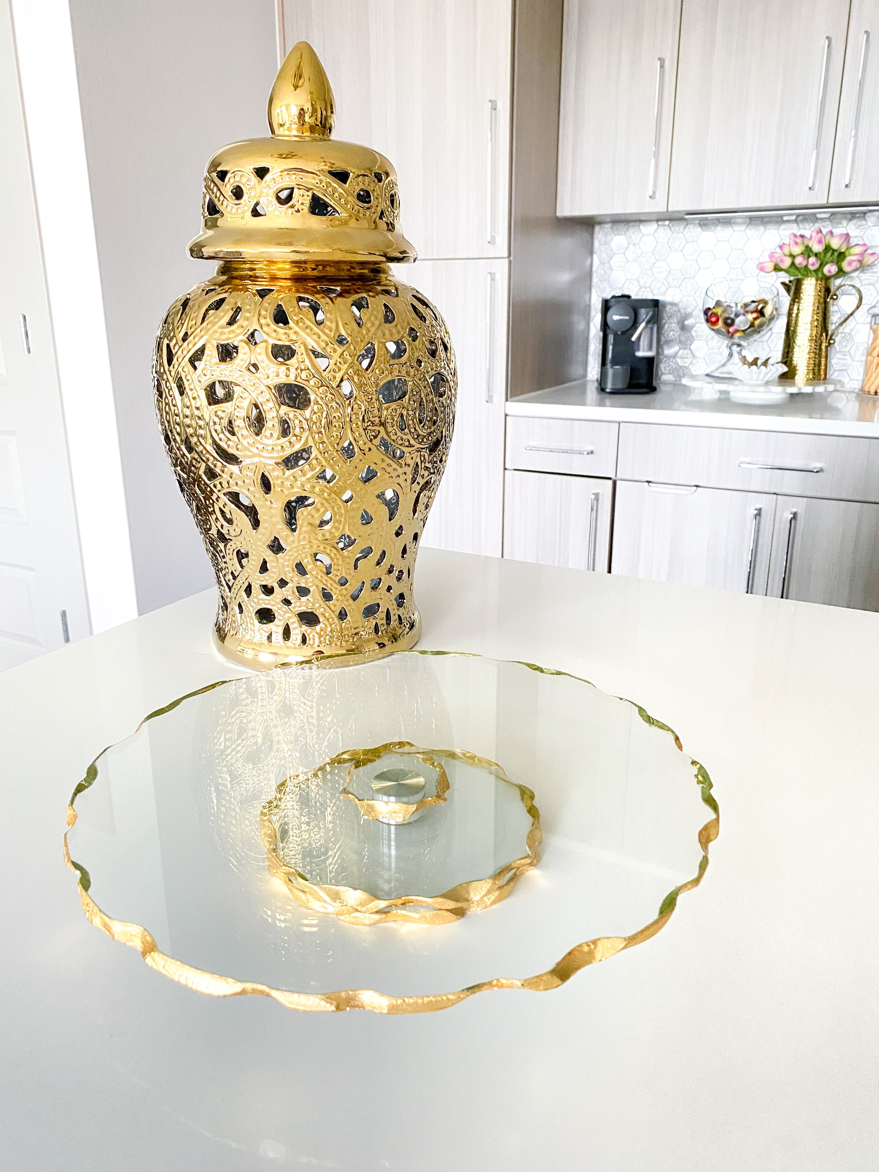 Gold Edge Glass Lazy Susan - HTS HOME DECOR