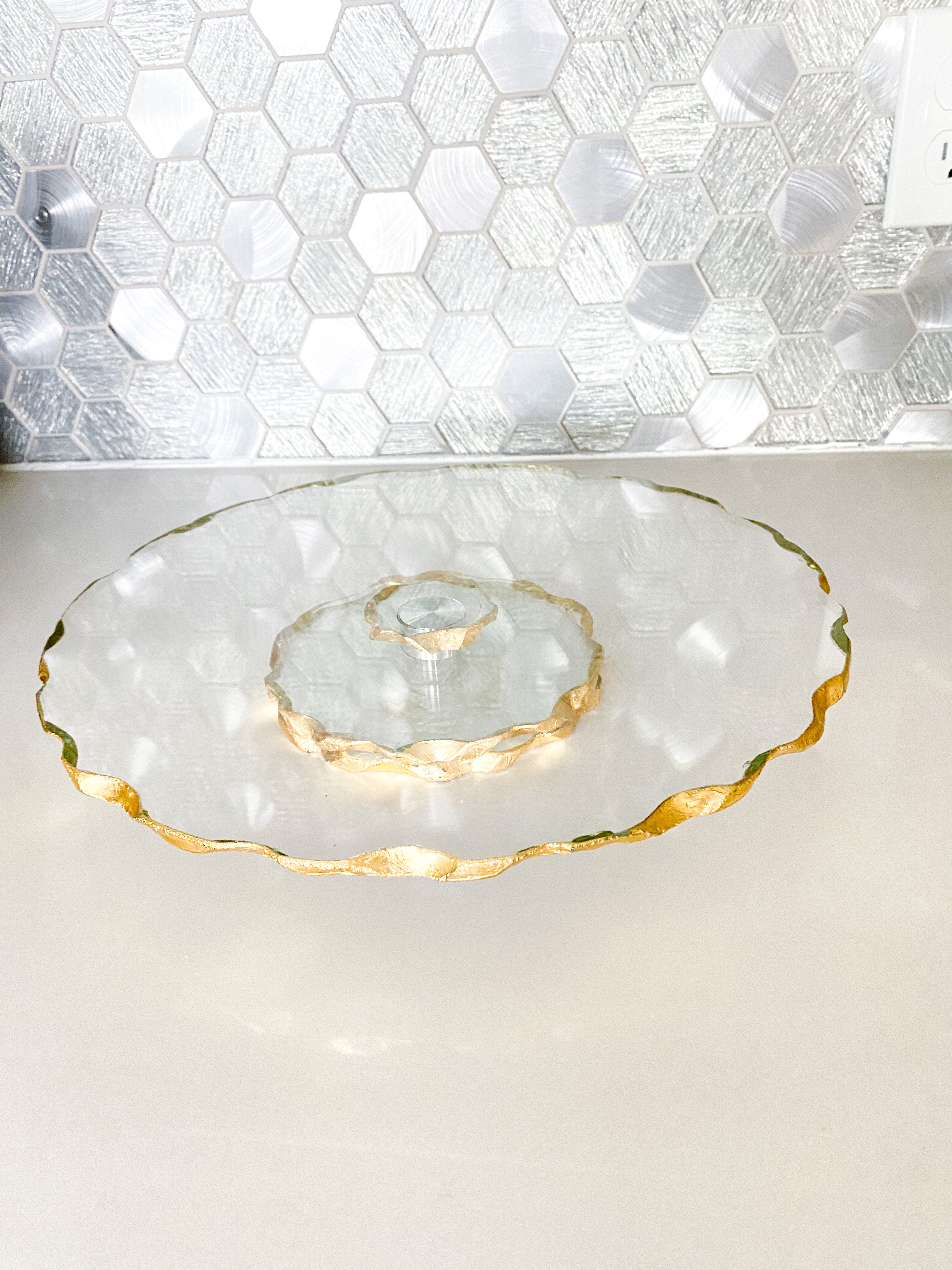 Gold Edge Glass Lazy Susan - HTS HOME DECOR