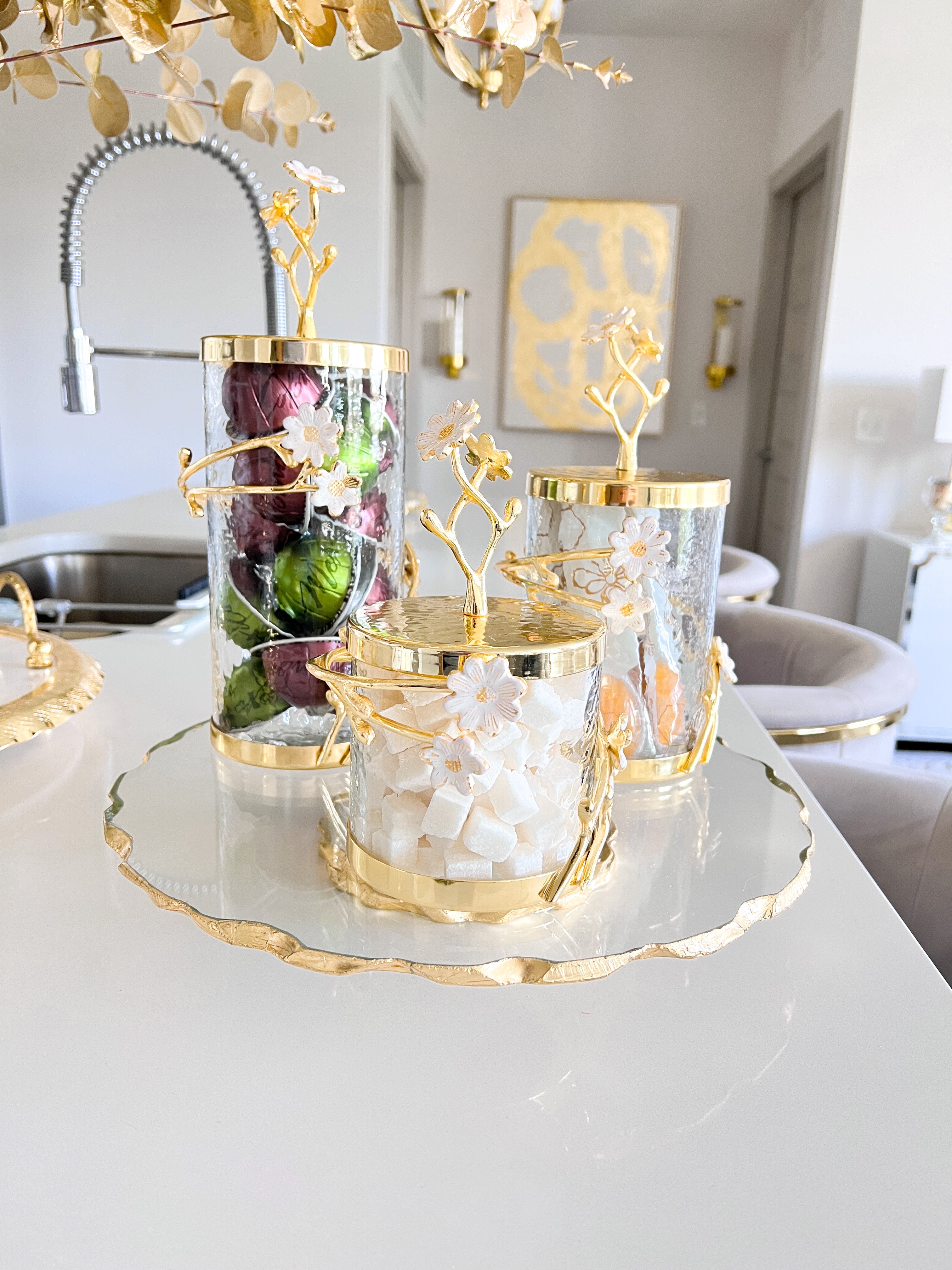Gold Edge Glass Lazy Susan - HTS HOME DECOR