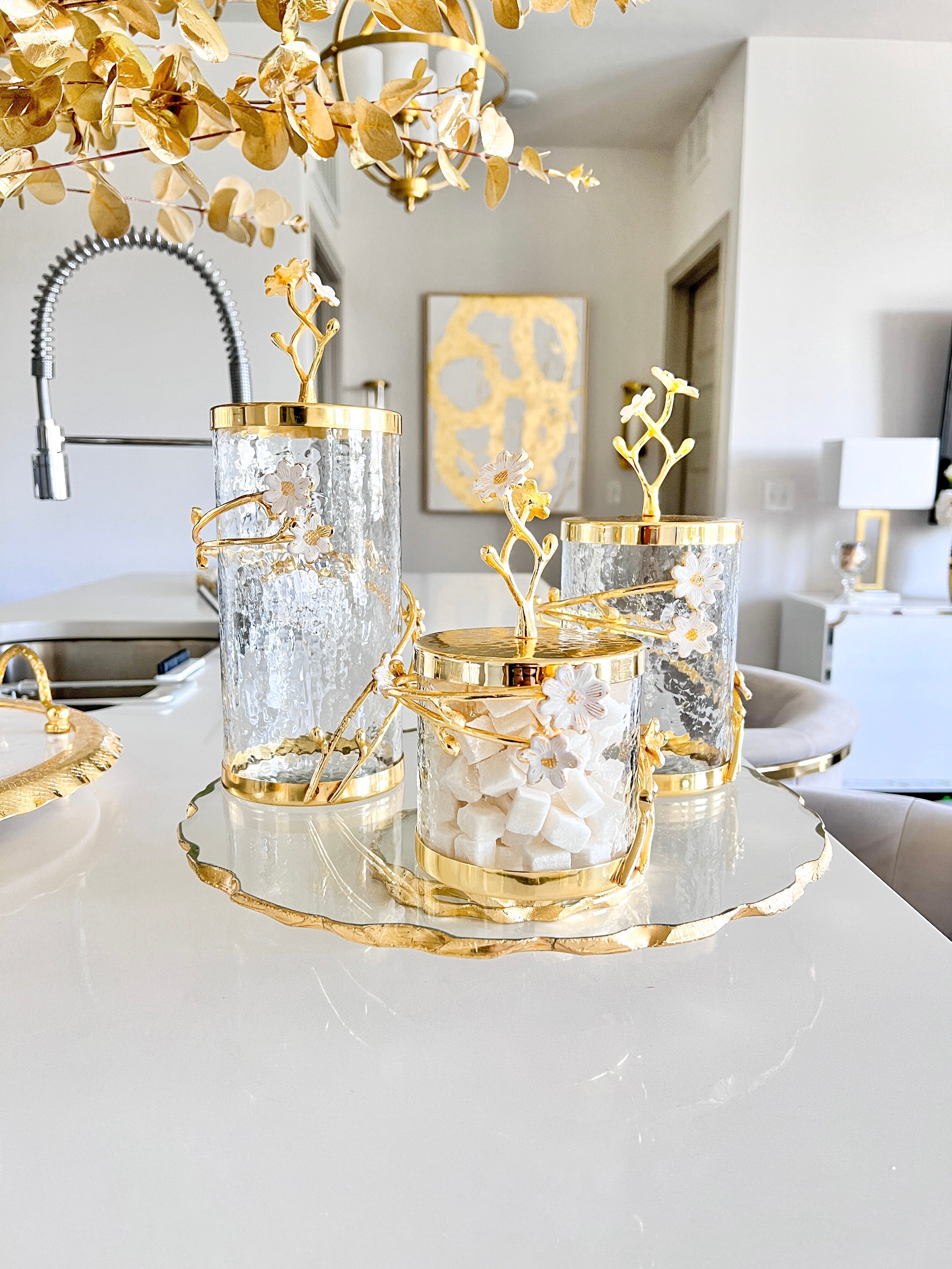 Gold Edge Glass Lazy Susan - HTS HOME DECOR