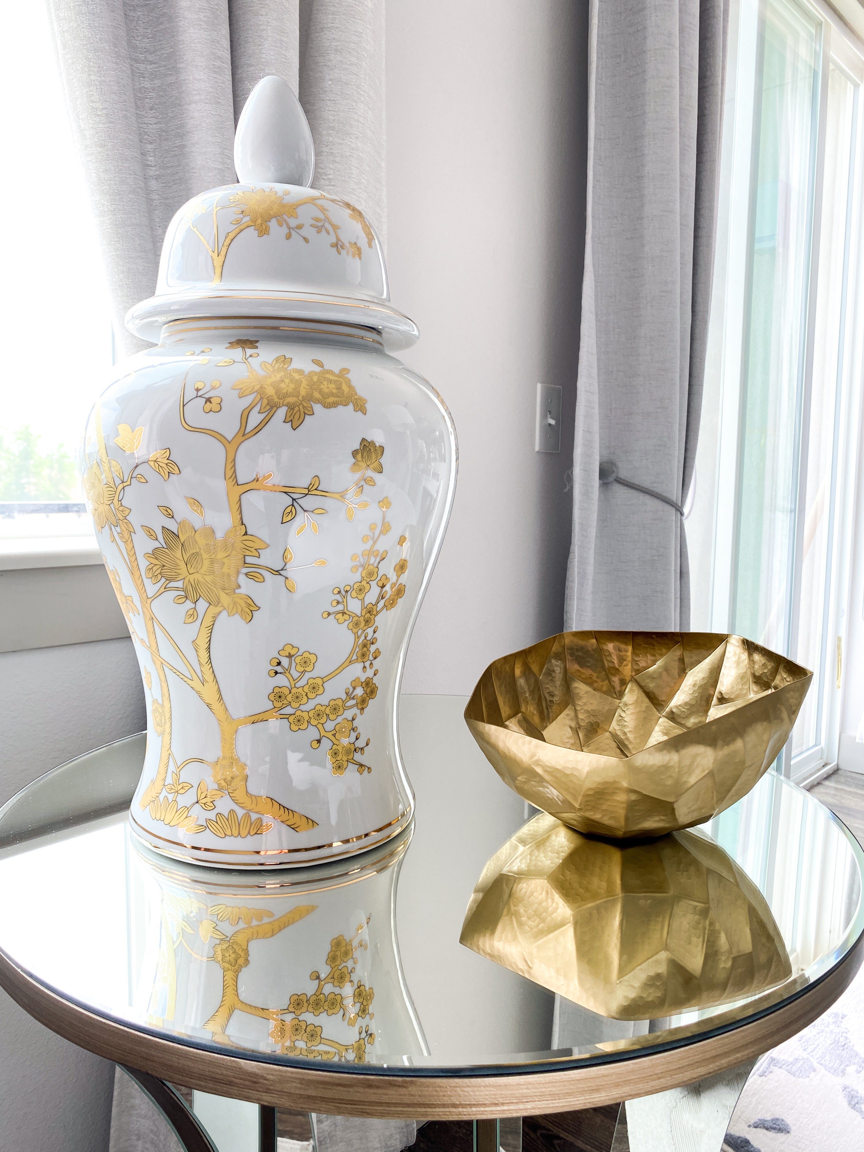 Gold Floral Branches Ginger Jar - HTS HOME DECOR