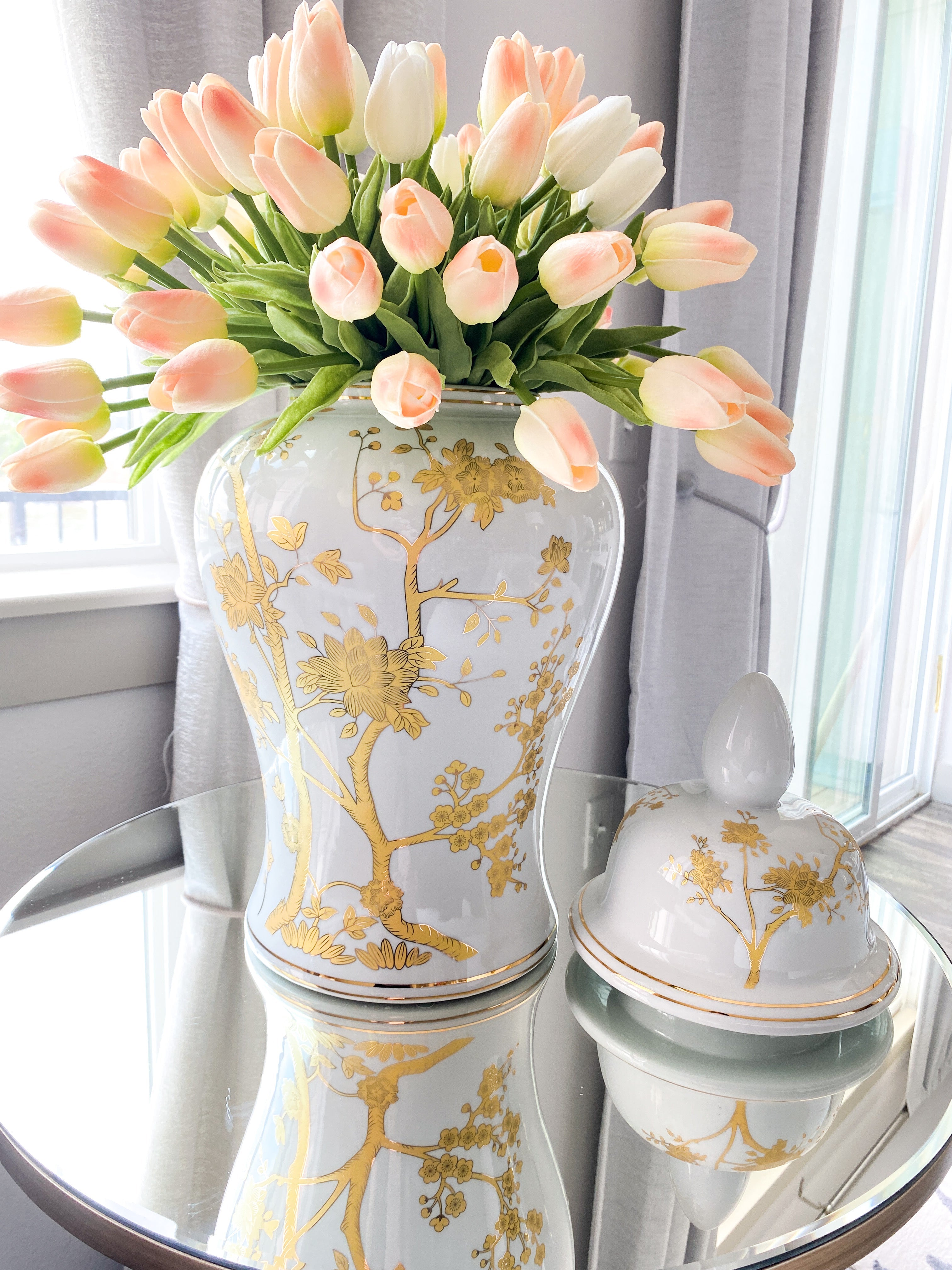 Gold Floral Branches Ginger Jar - HTS HOME DECOR