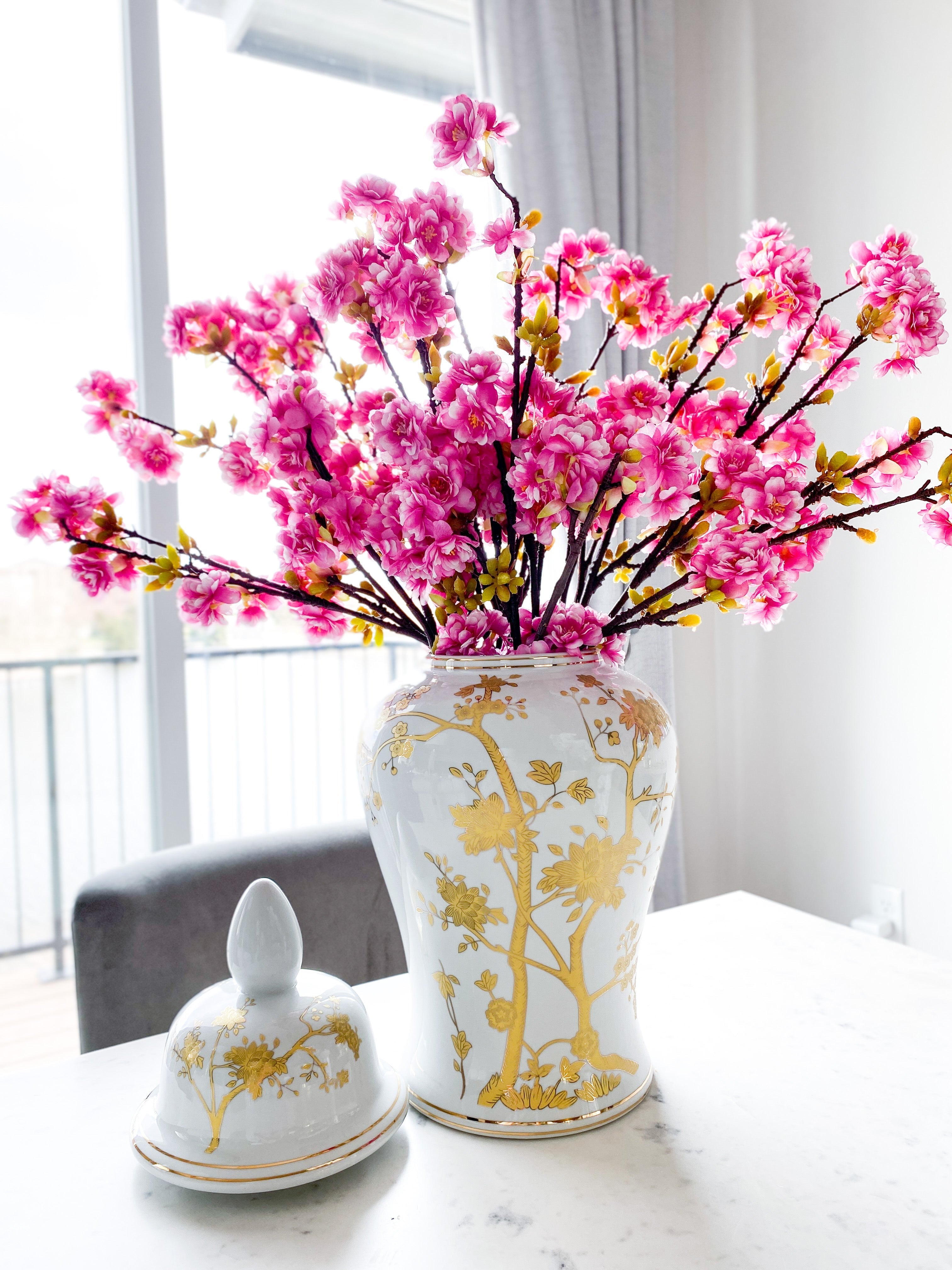 Gold Floral Branches Ginger Jar - HTS HOME DECOR