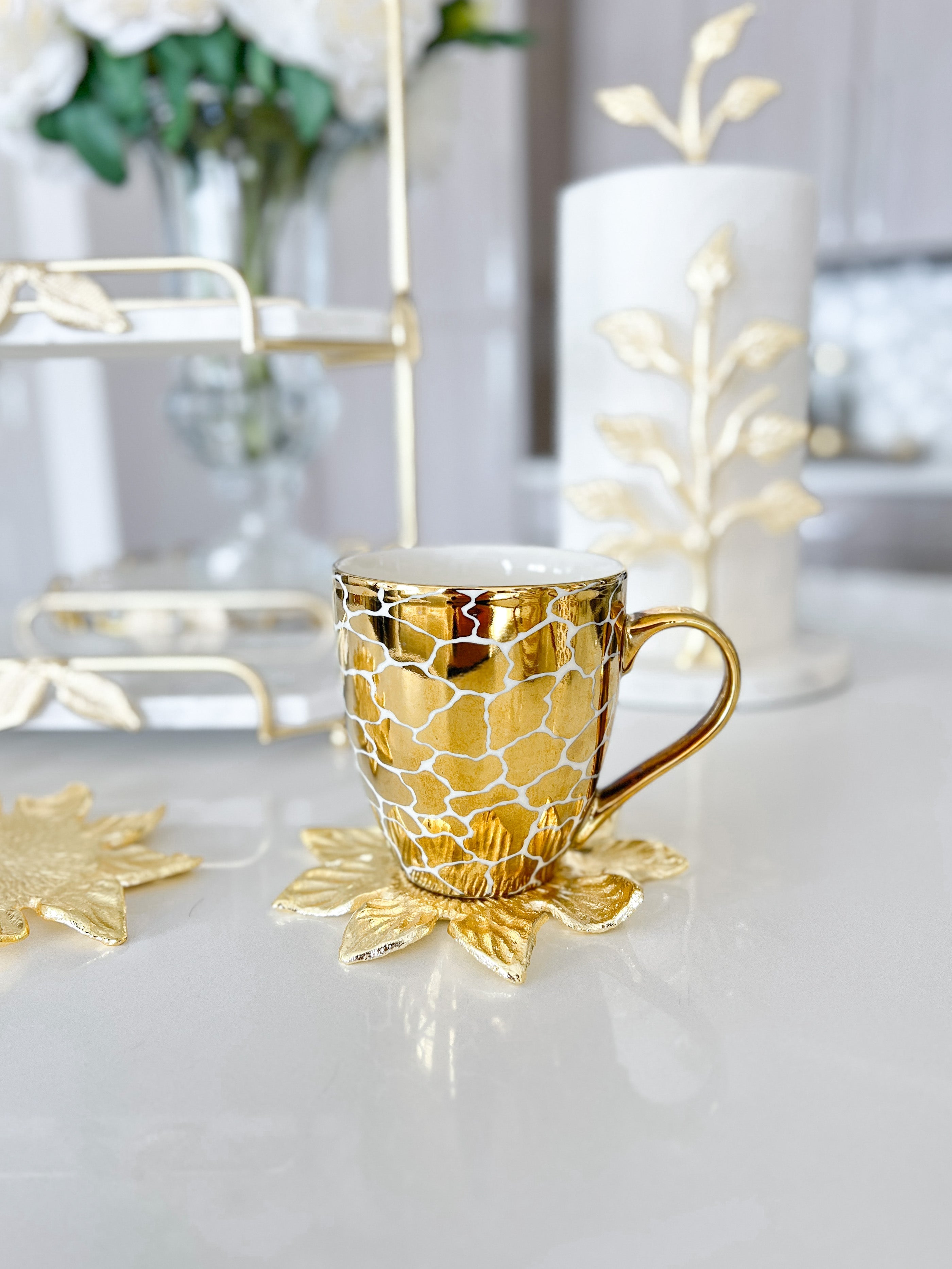 Gold Flower Shape Coasters (Set of 4) - HTS HOME DECOR