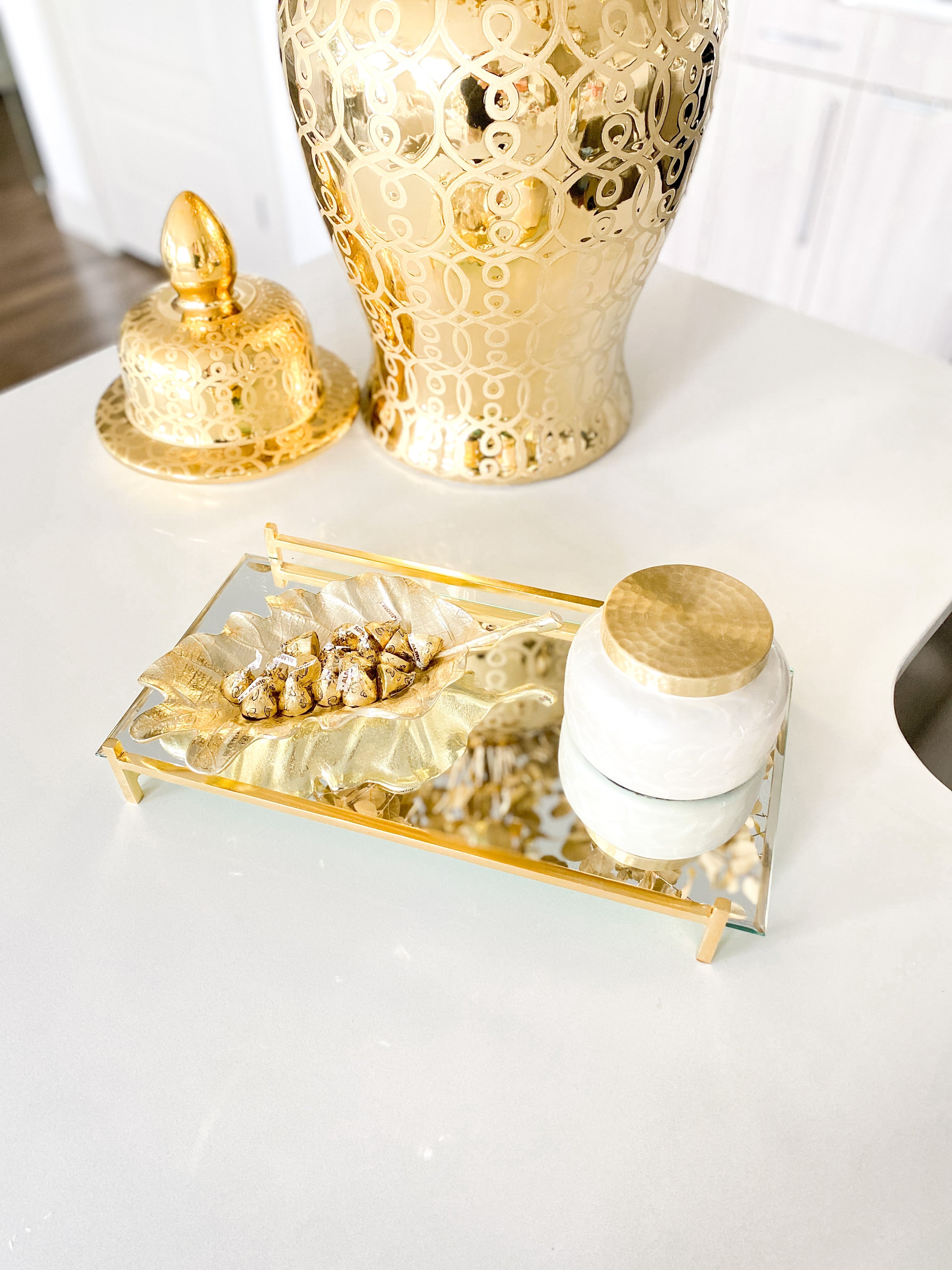 Gold Footed Mirror Tray - HTS HOME DECOR