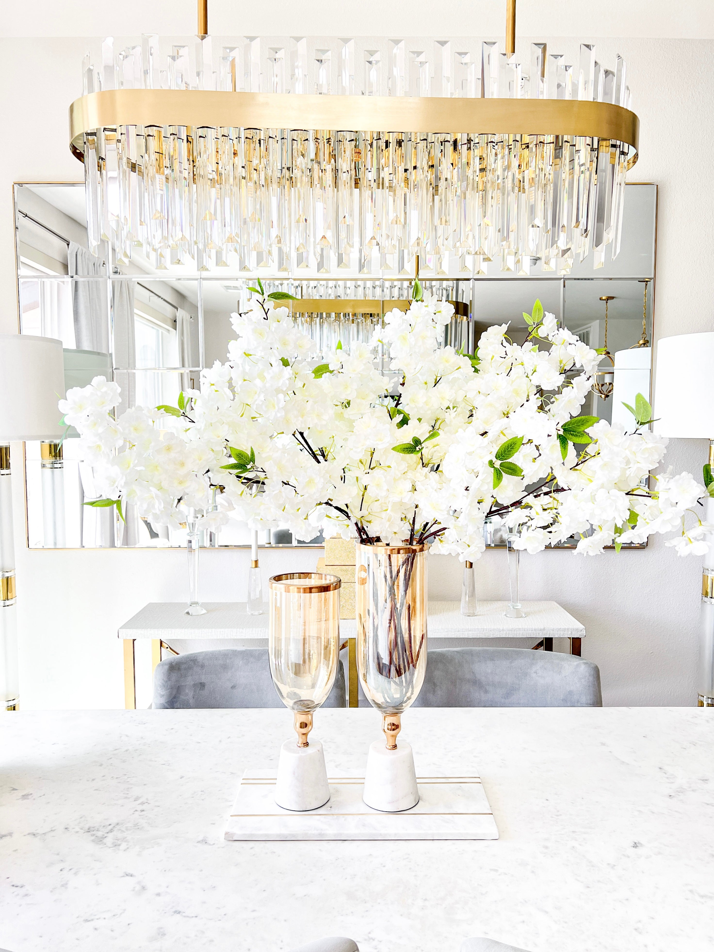 Gold Glass Hurricane Vase with Marble Base ( Two Sizes) - HTS HOME DECOR