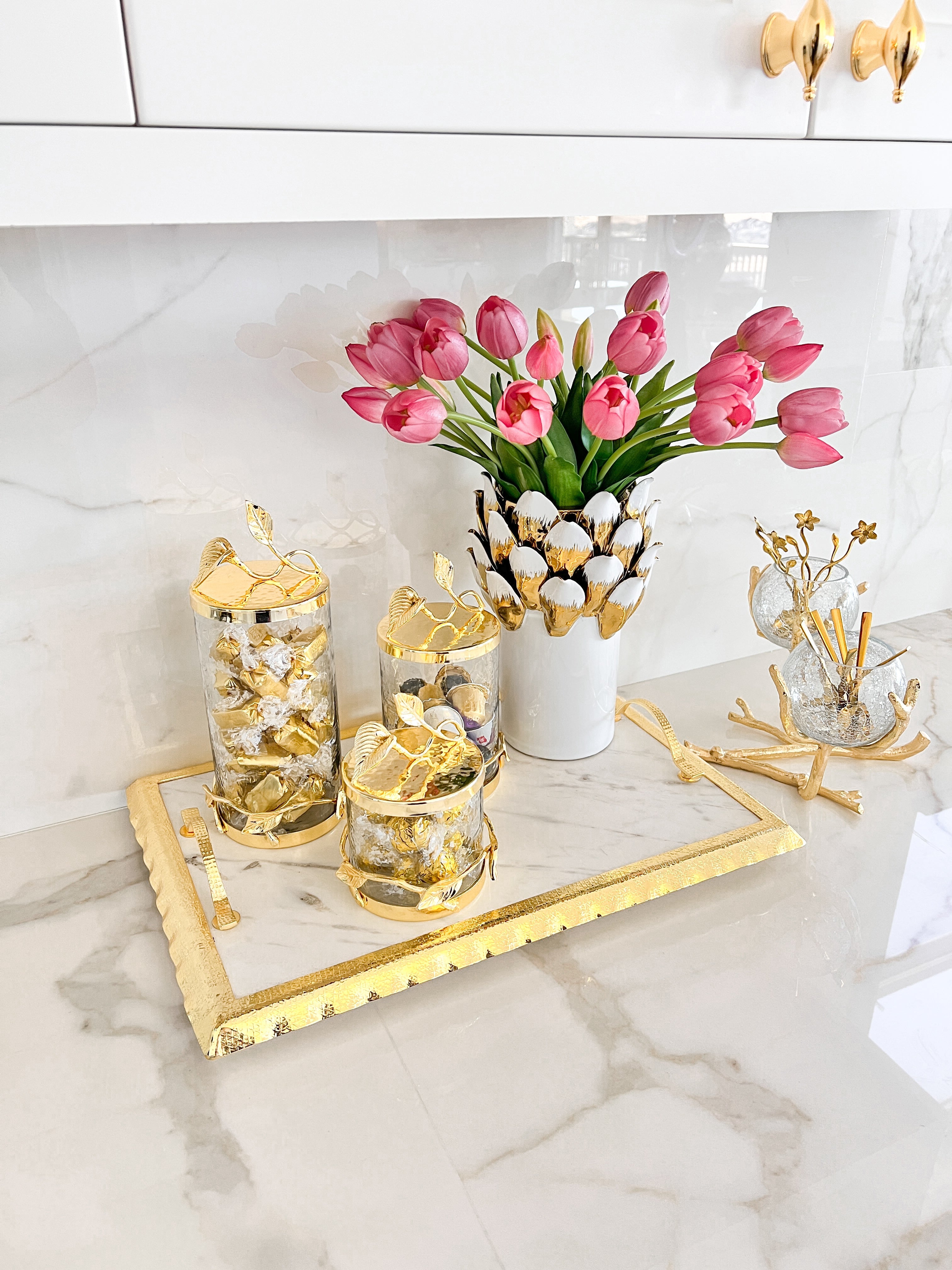 Gold Hammered Leaf Canister (3 Sizes) - HTS HOME DECOR