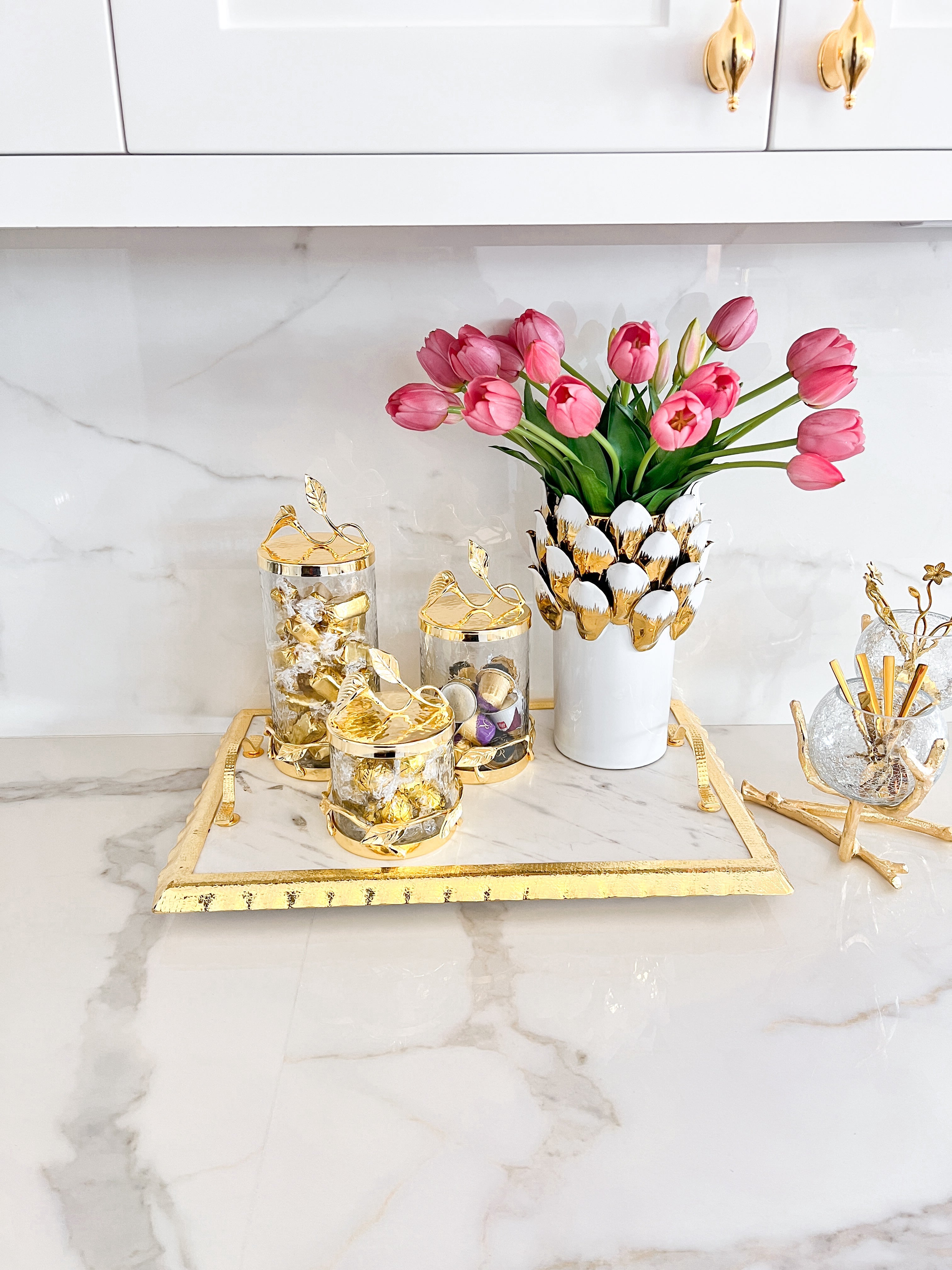 Gold Hammered Leaf Canister (3 Sizes) - HTS HOME DECOR