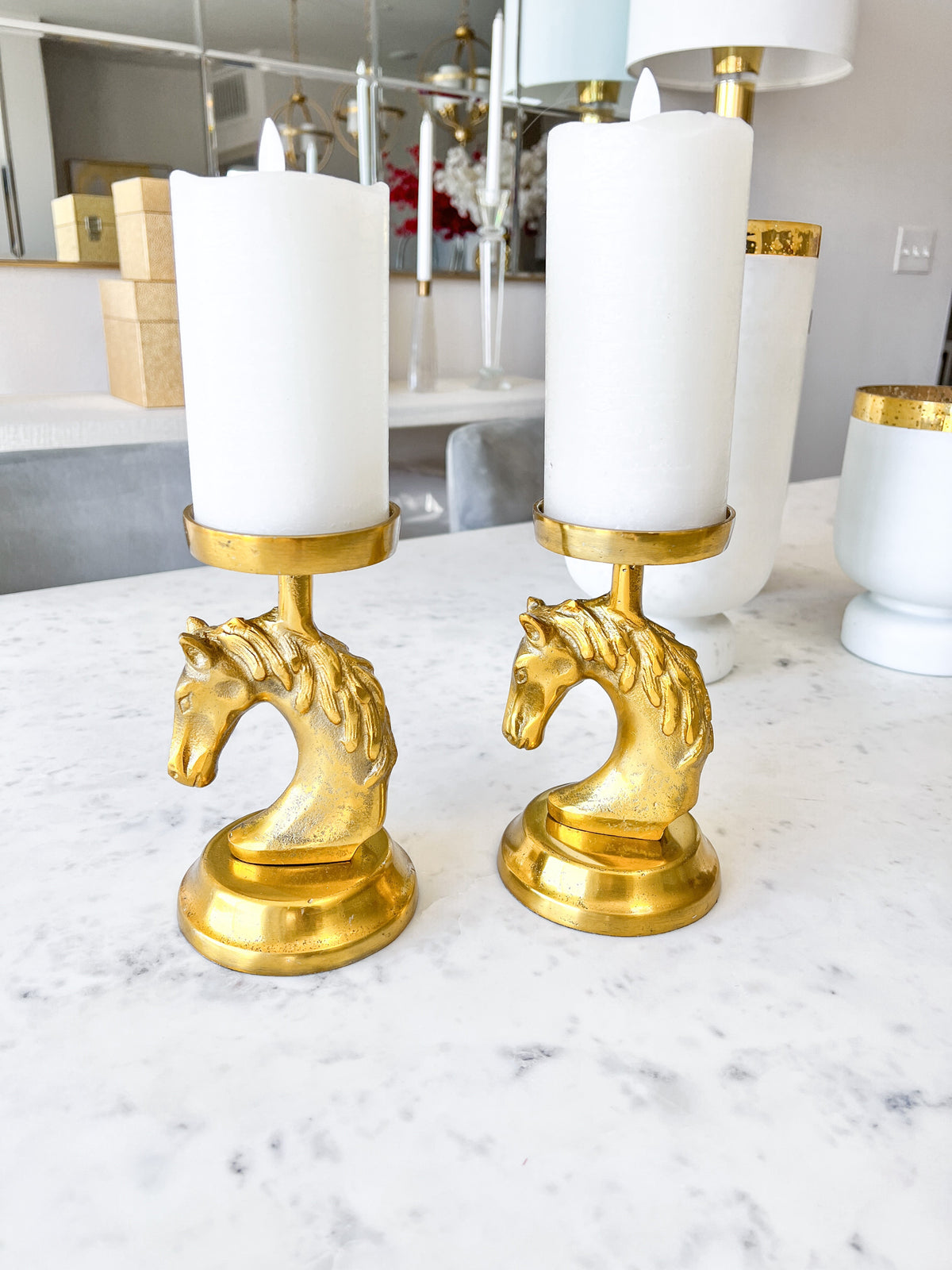 Gold Horse Head Sculpture Candle Holder (Set of 2) HTS HOME DECOR