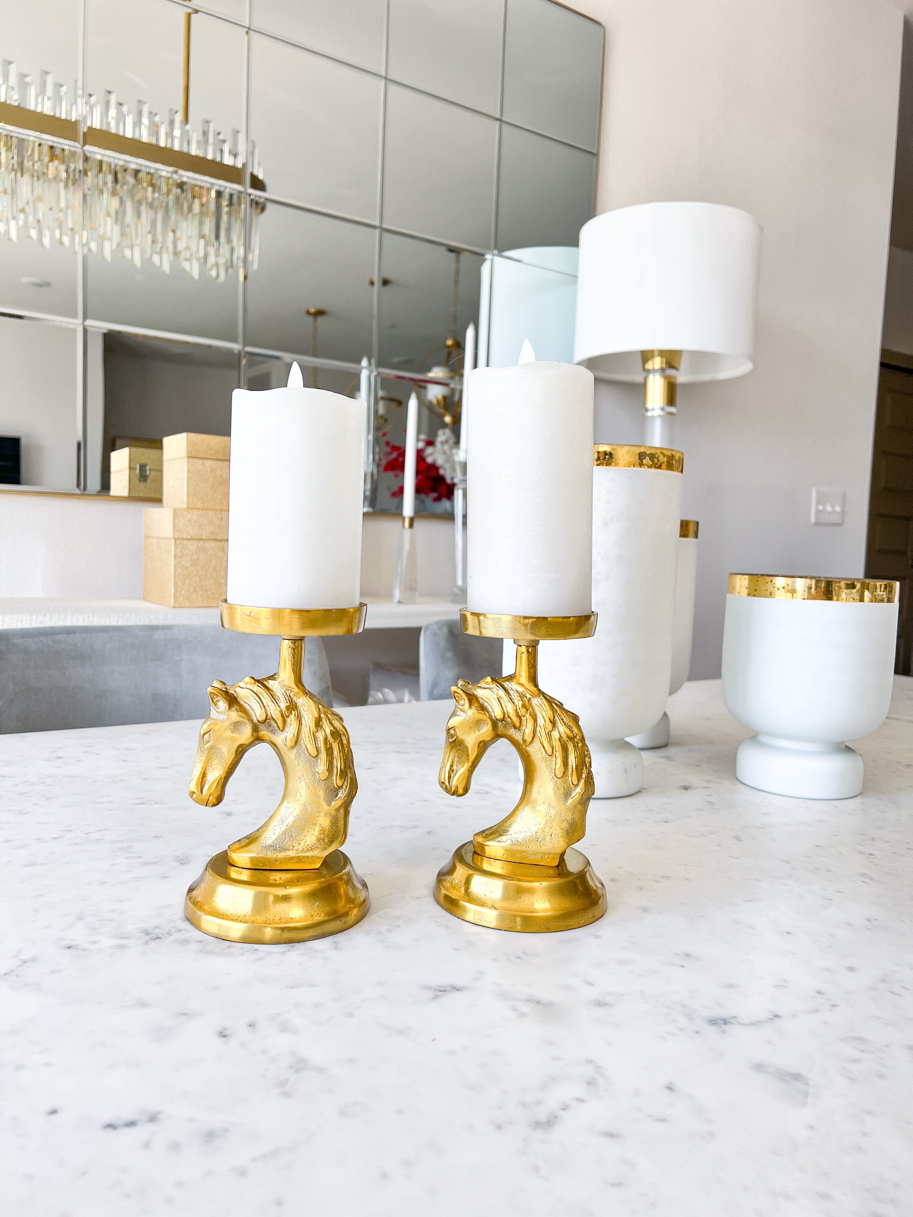 Gold Horse Head Sculpture Candle Holder (Set of 2) - HTS HOME DECOR
