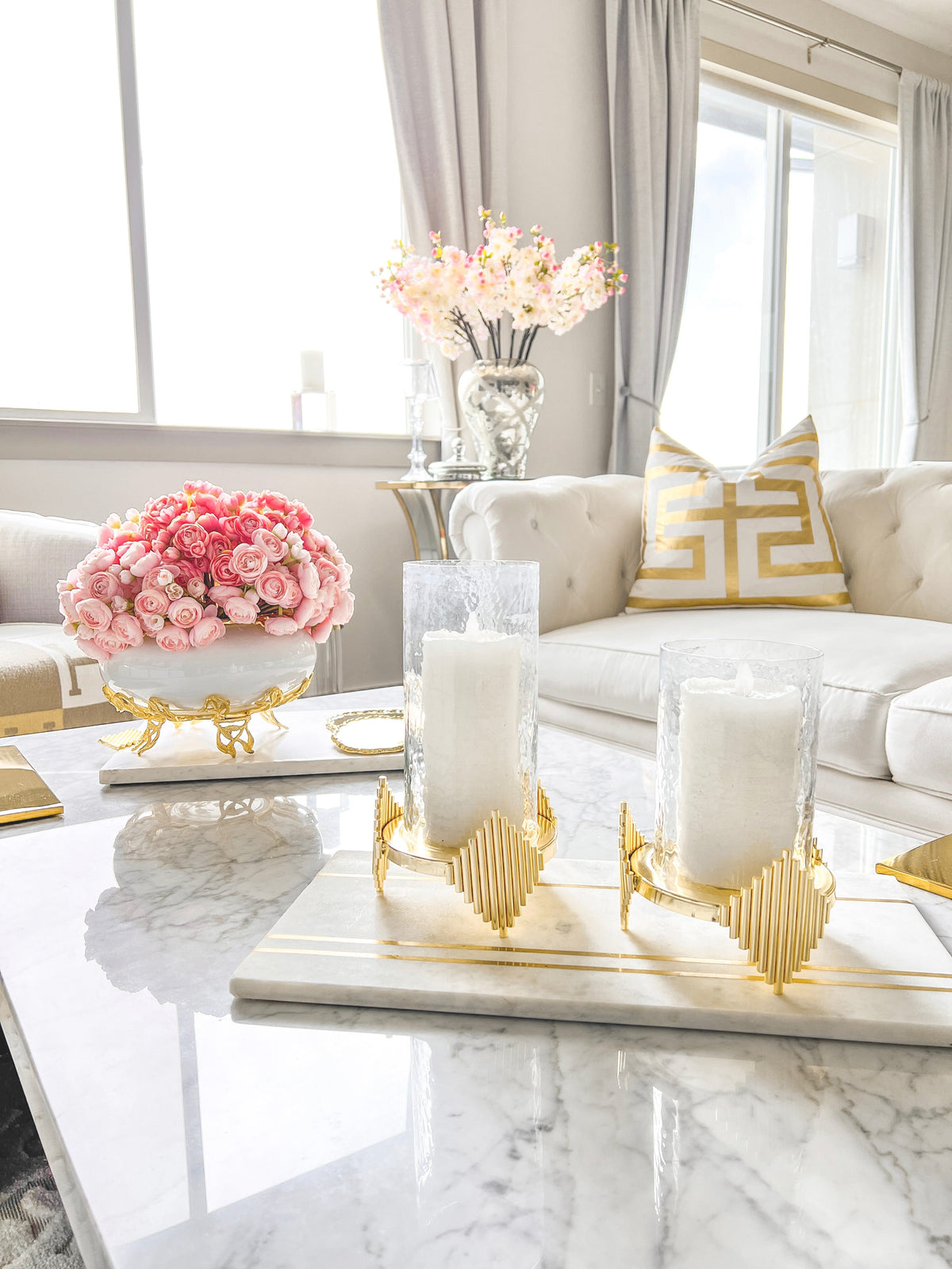 Gold Hurricane Pillar Candle Holder HTS HOME DECOR