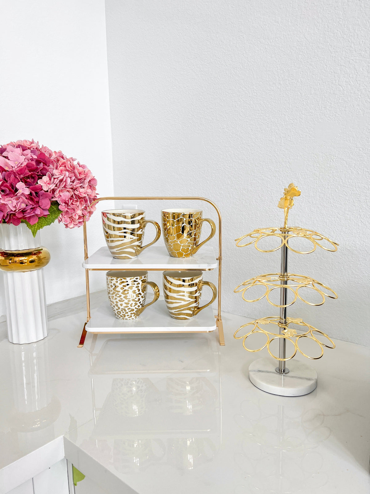 Gold K Cups Holder with Marble Stand HTS HOME DECOR