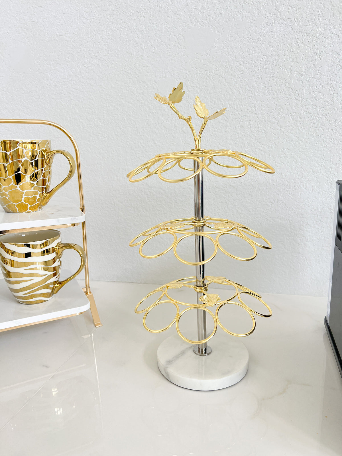 Gold K Cups Holder with Marble Stand HTS HOME DECOR