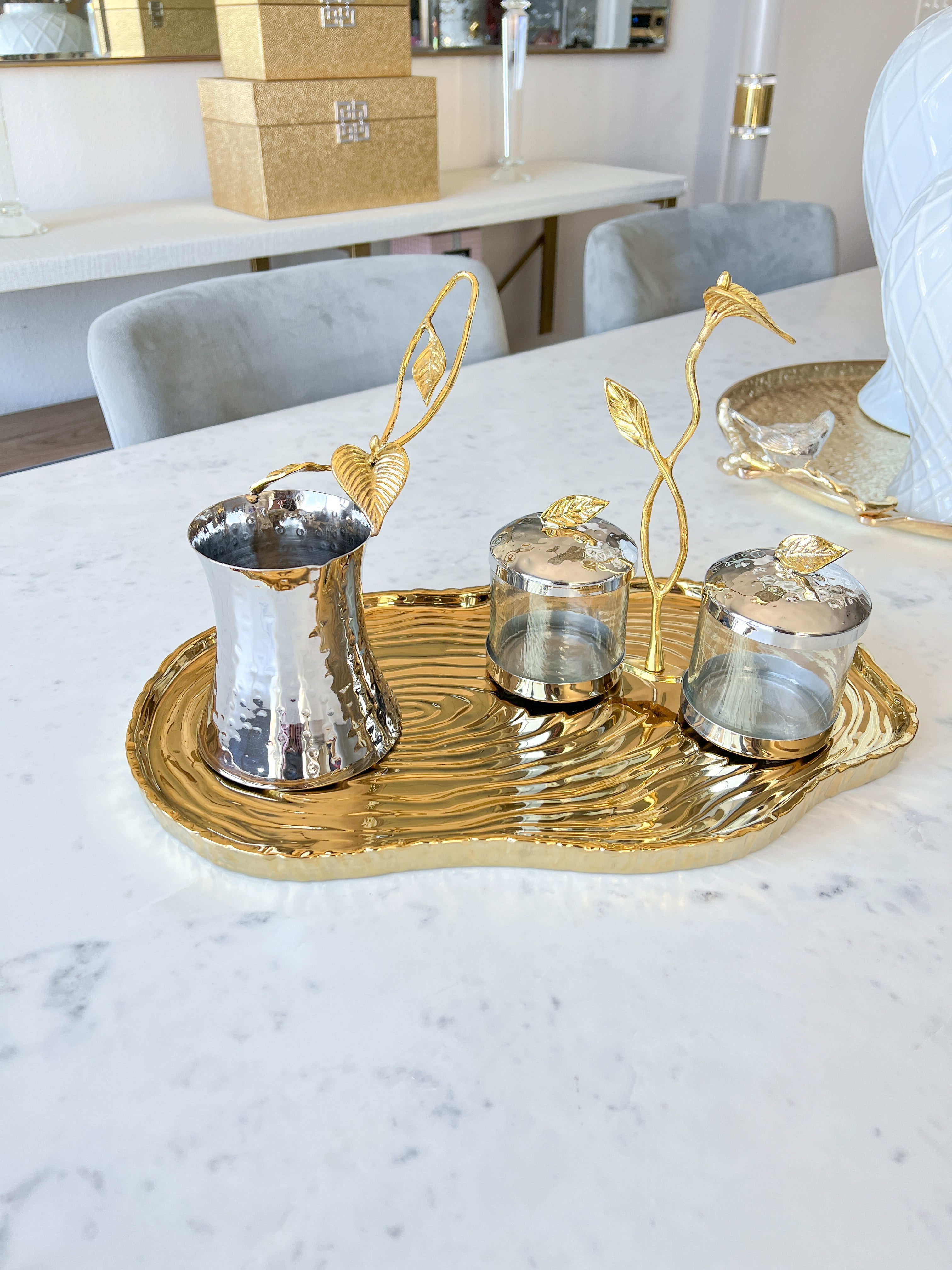 Gold leaf Canister set - HTS HOME DECOR