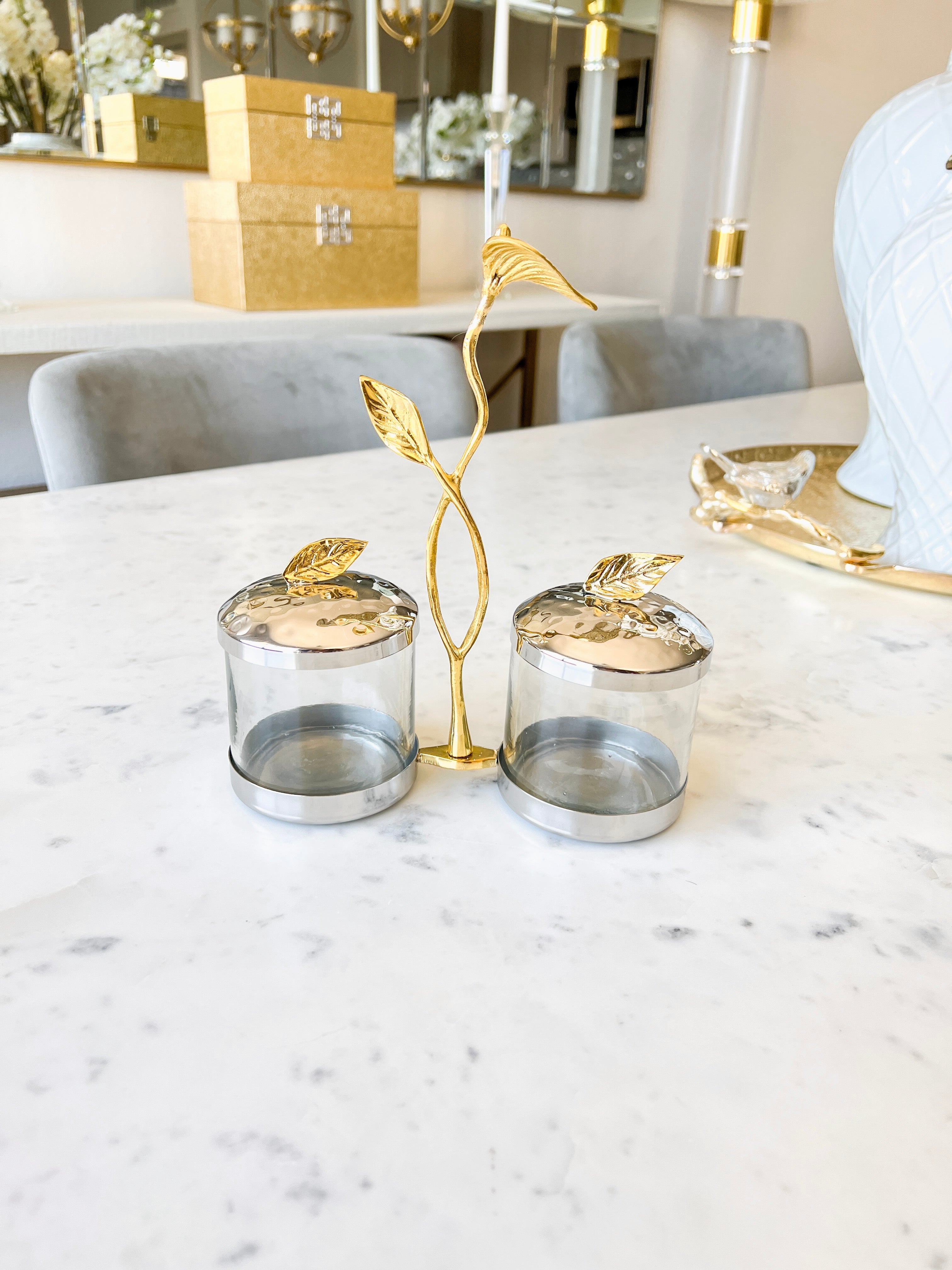 Gold leaf Canister set - HTS HOME DECOR