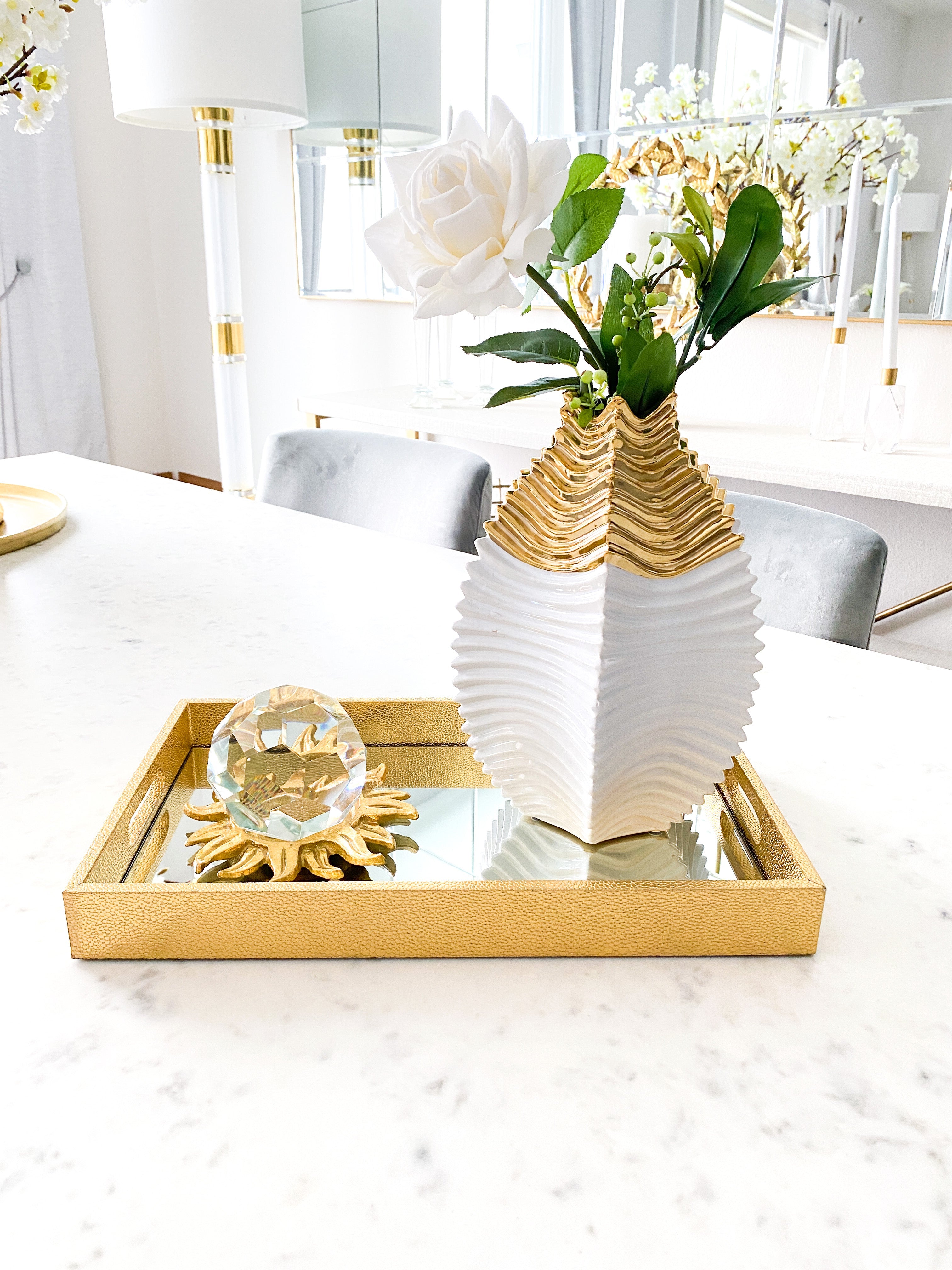 Gold Leather Tray with Mirror Top ( Two Sizes) - HTS HOME DECOR
