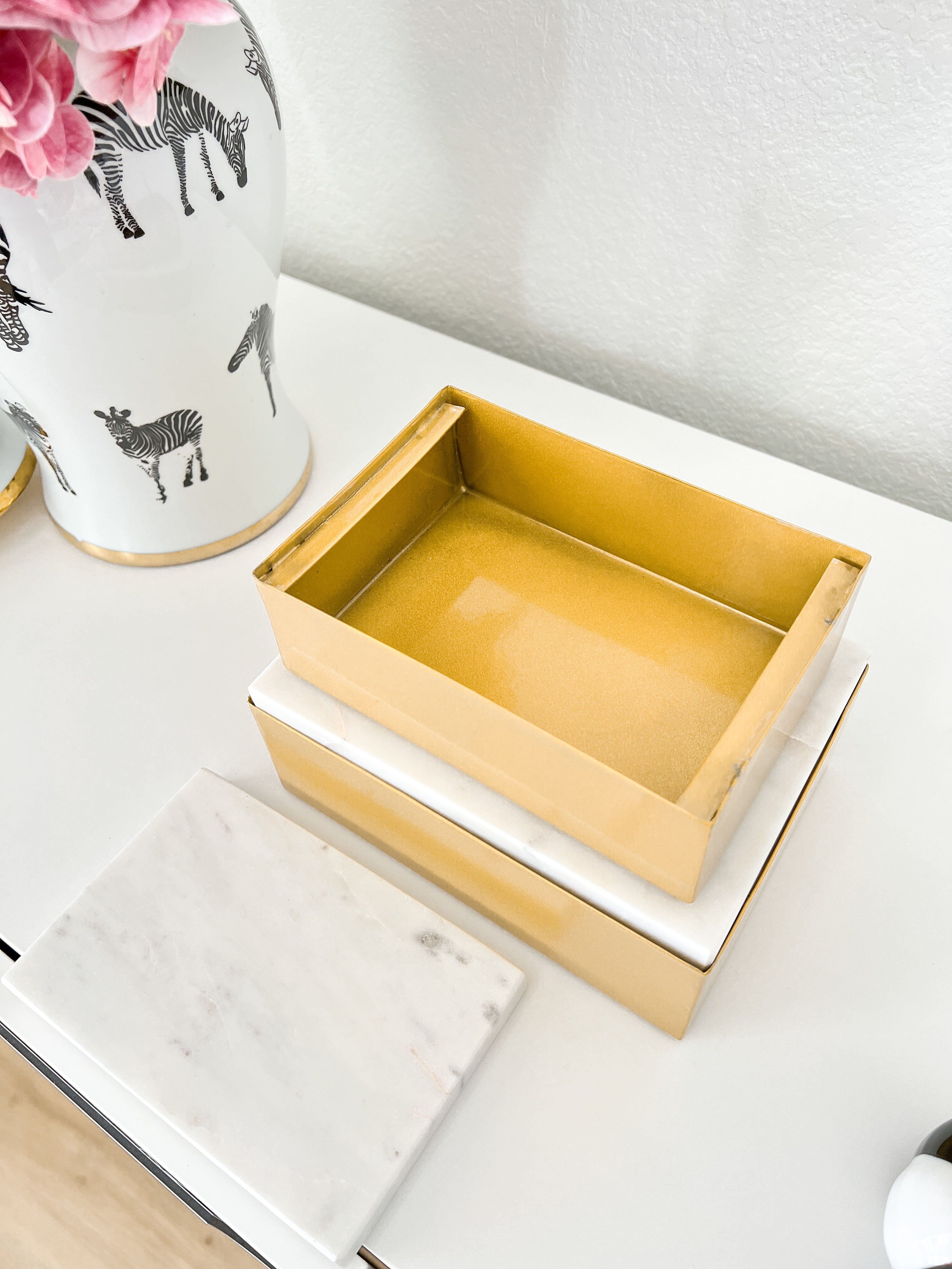 Gold Marble Lined Decorative Boxes (Set of 2) - HTS HOME DECOR