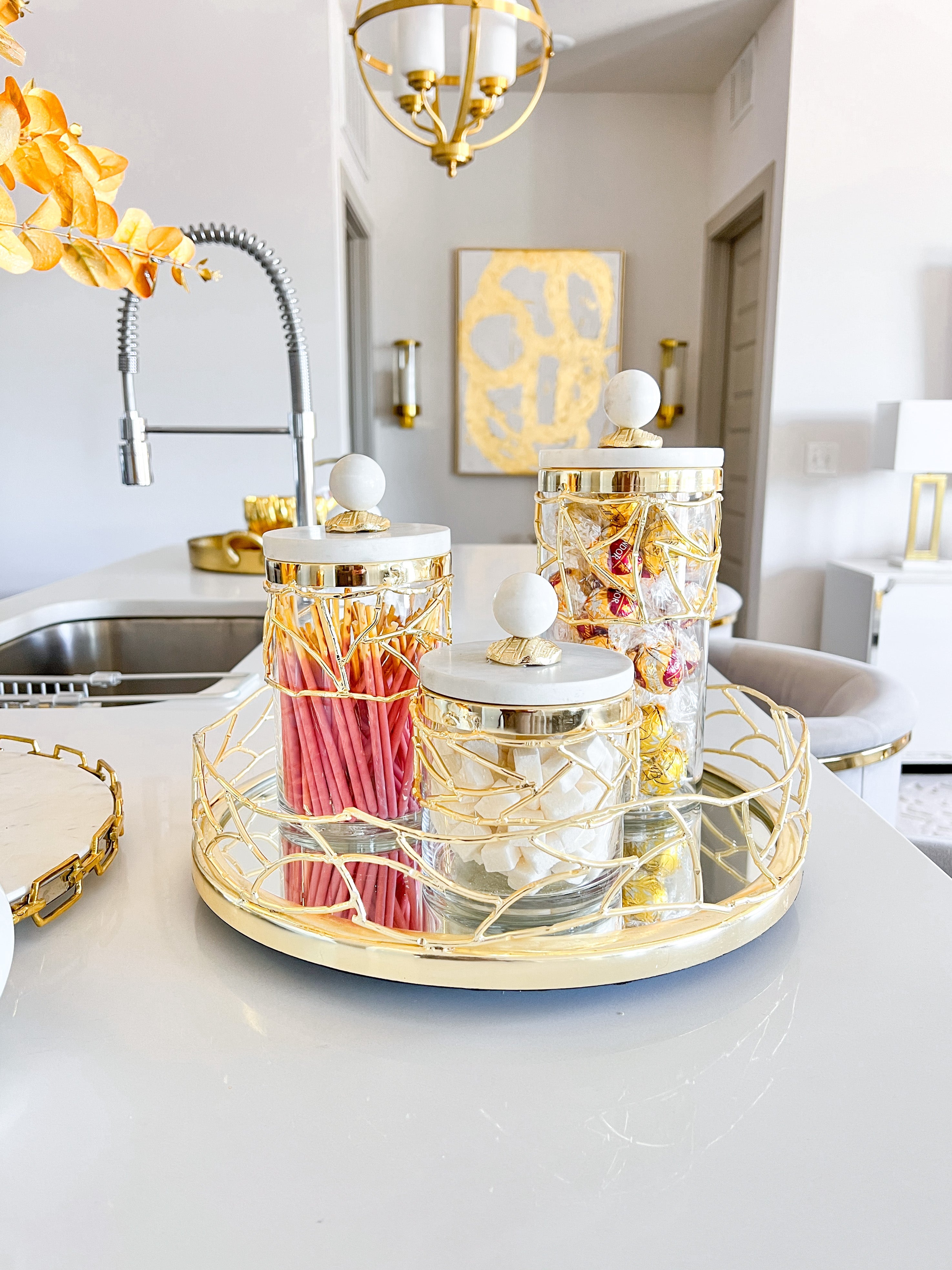 Gold Marble Mesh Canister (3 Sizes) - HTS HOME DECOR