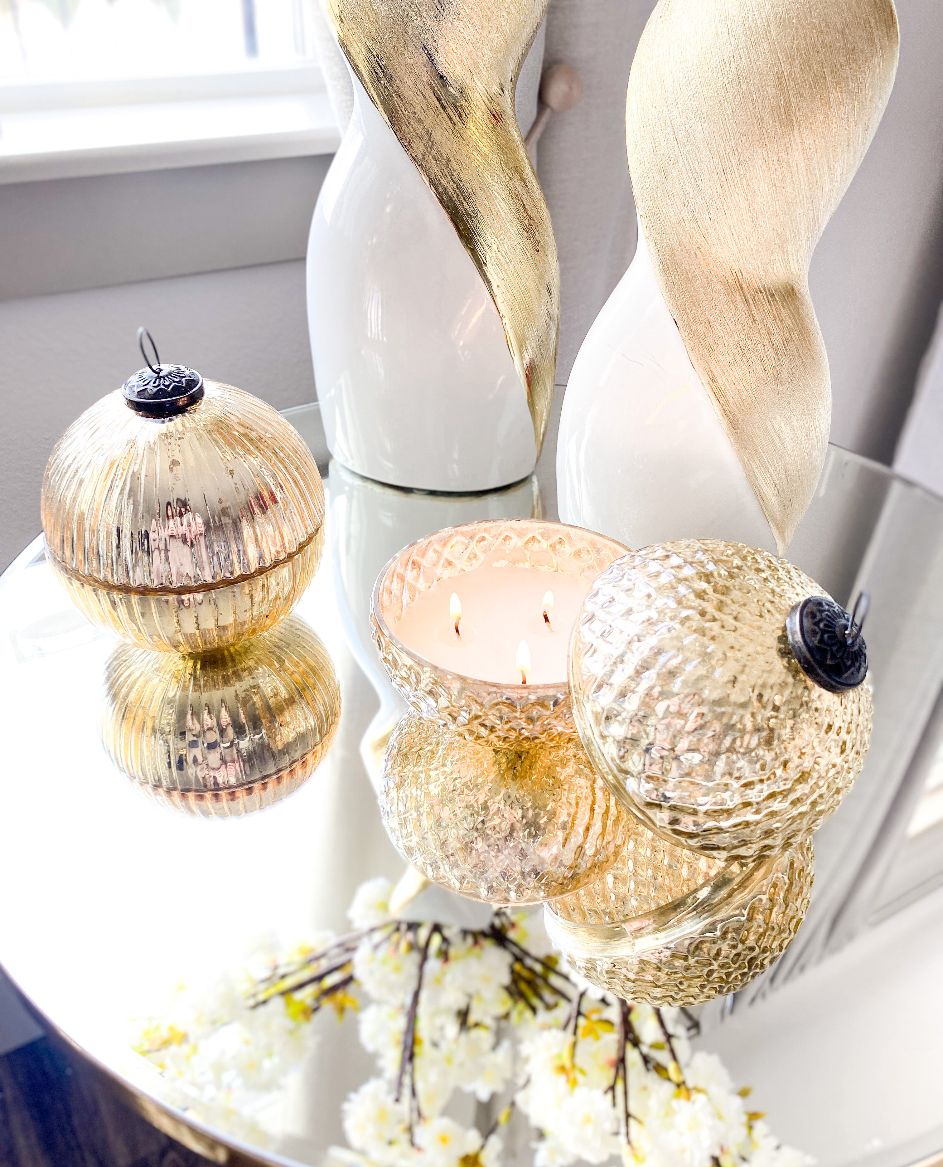 Gold Mercury Glass Ornament Candles - HTS HOME DECOR