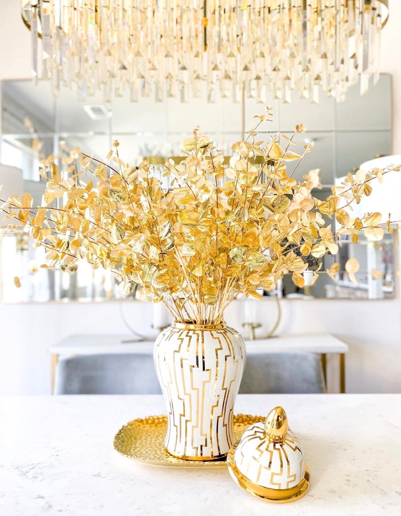 Gold Metallic Eucalyptus Leaf Stem (Pack of 4 Stems) - HTS HOME DECOR